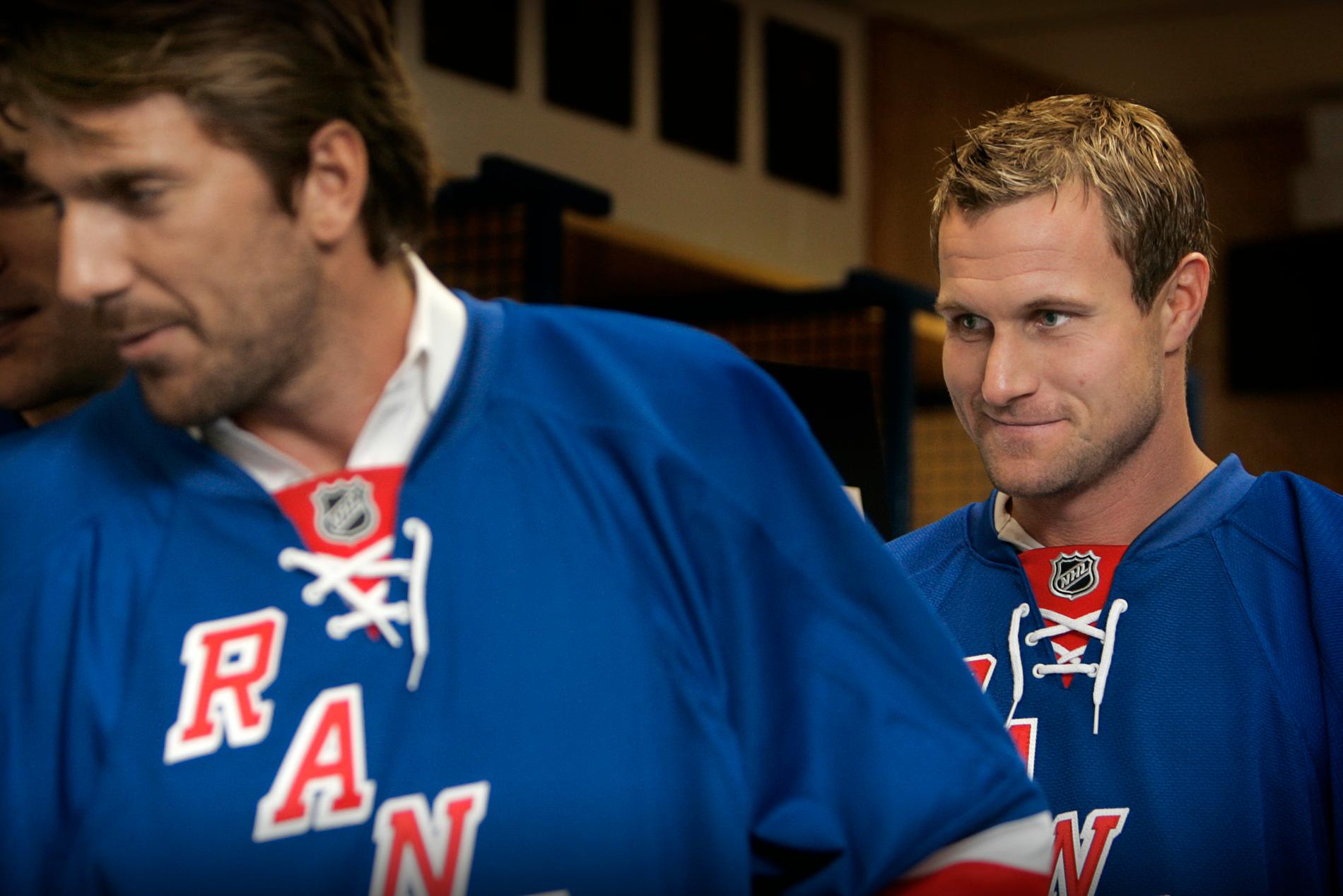 Henrik Lundqvist ​och Markus Näslund tillsammans i Rangers 2008.