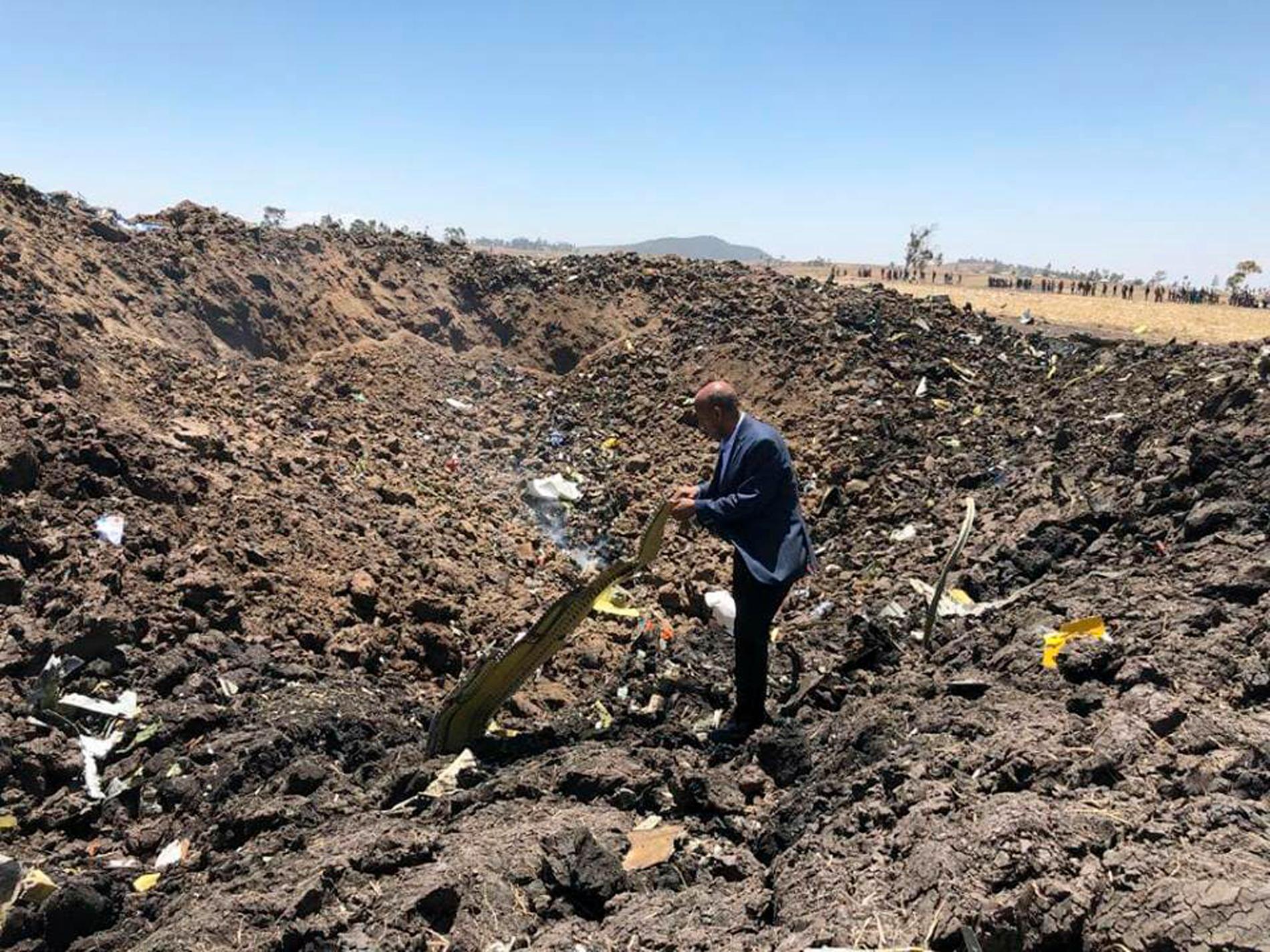 Bild från Ethiopian Airlines facebooksida på olycksplatsen. 