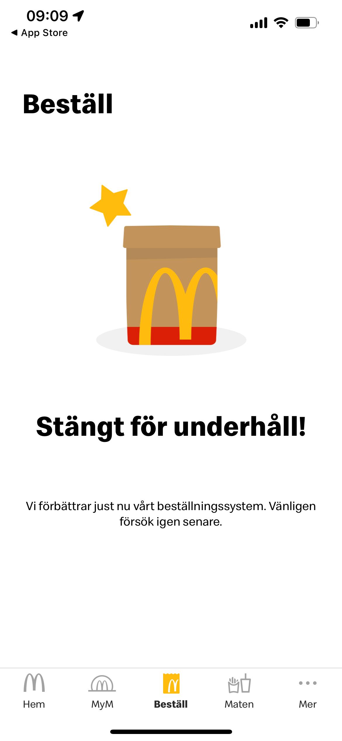 I McDonalds app går det inte att beställa. 