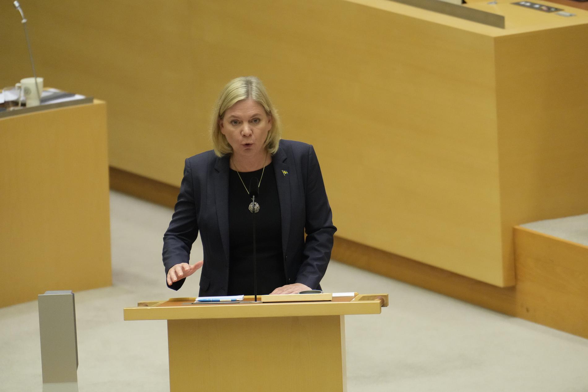 Magdalena Andersson under onsdagens partiledardebatt. 