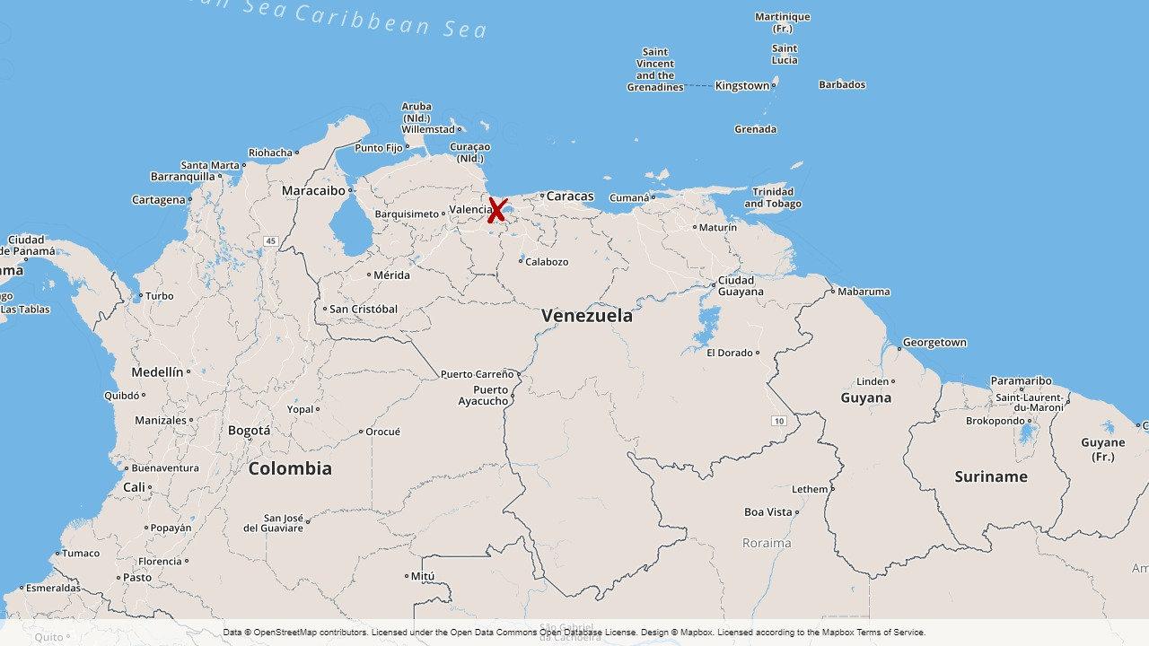 Venezuelas huvudstad Caracas utmärkt på kartan.
