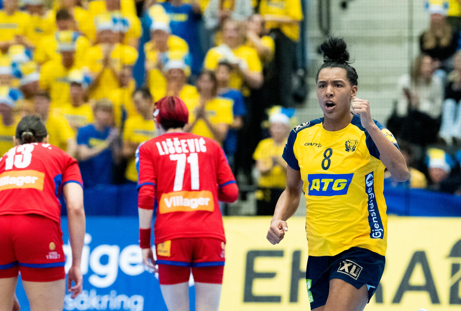 Jamina Roberts gjorde flest mål i det svenska laget när Serbien besegrades.