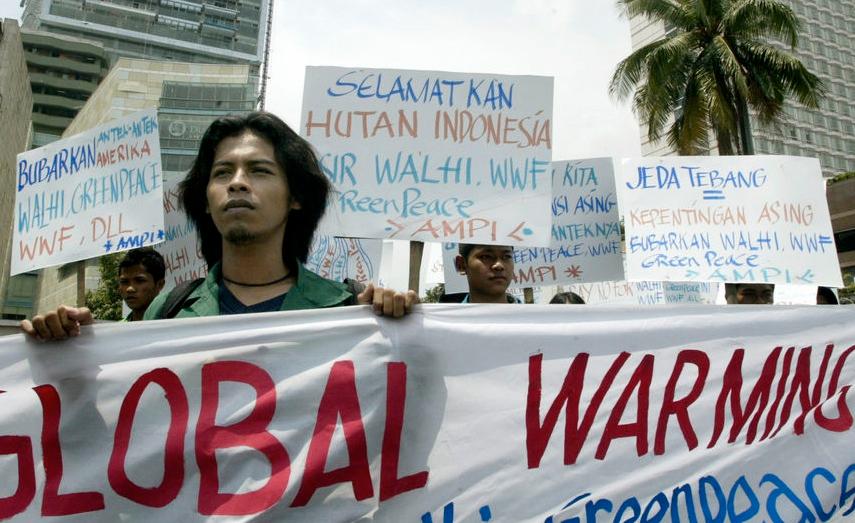 Demonstrationer mot den globala uppvärmningen i Indonesien.