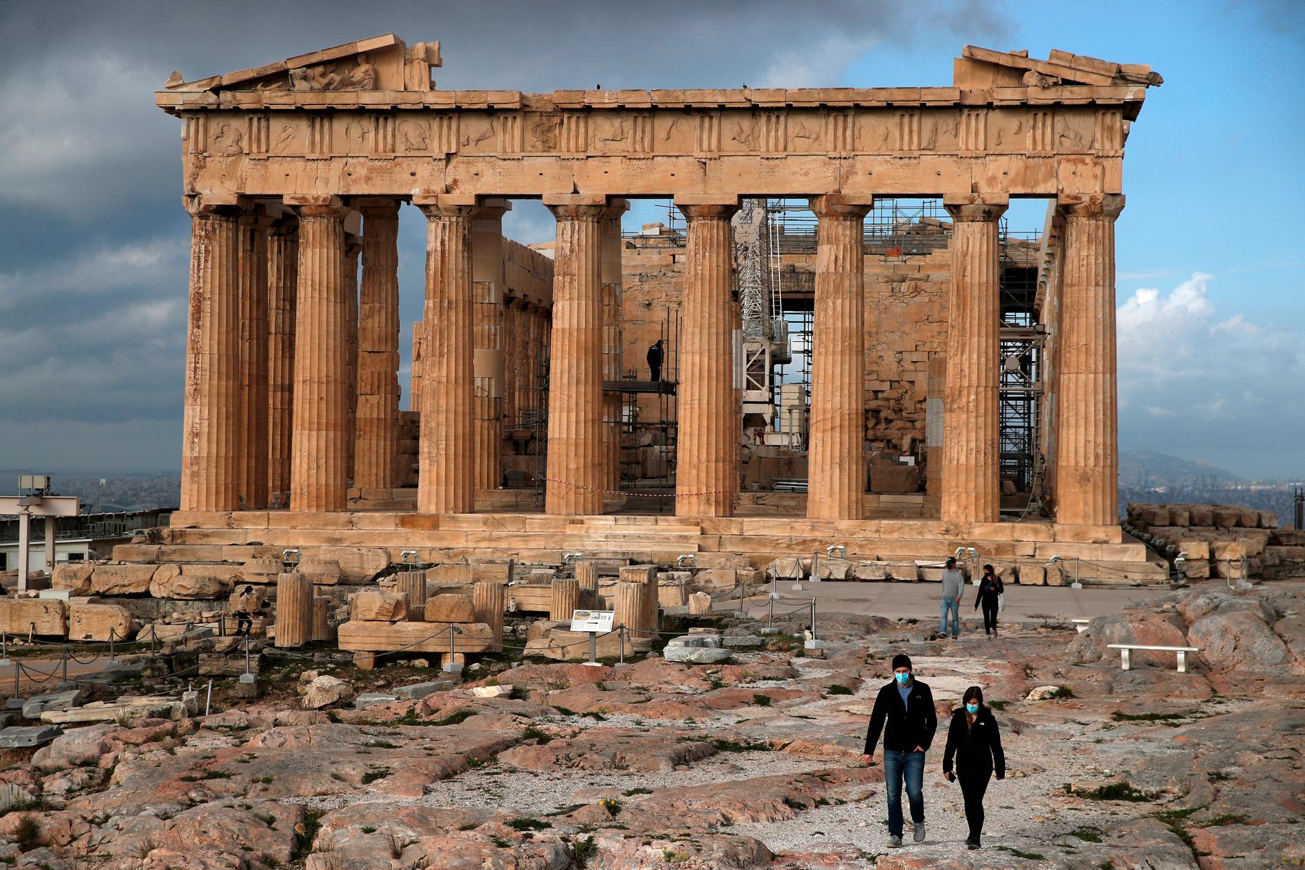 Akropolis i Aten är tomt på turister. Arkivbild.