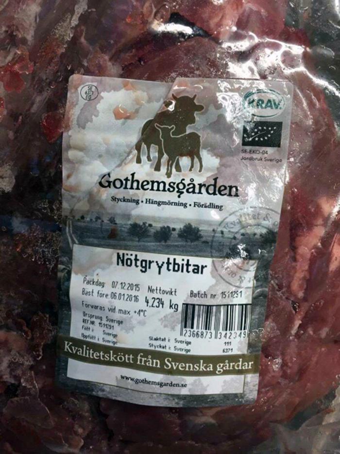 Den här bilden fick Anette Gustawson på mms från skolans kock. Det visade sig att skolan köpte in kött från Gothemsgården i tron om att det var svenskproducerat, vilket det inte var.