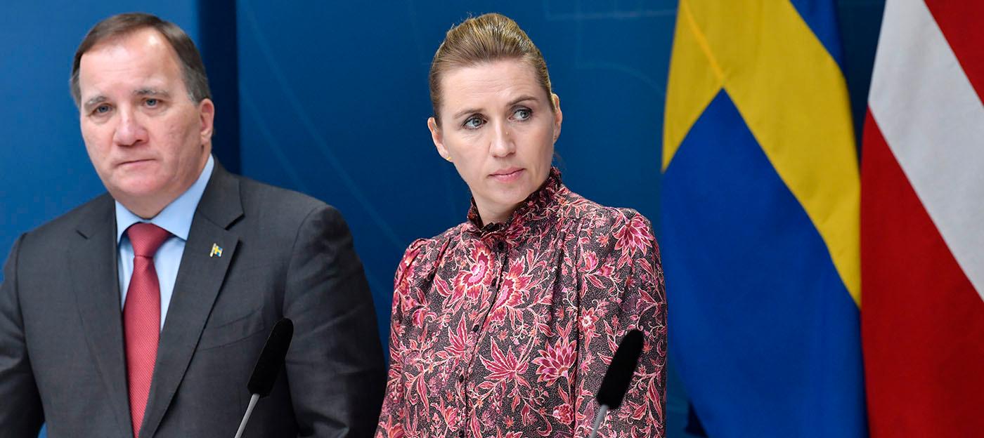 Stefan Löfven och Mette Fredriksen vid en pressträff efter ett möte med Nordiska rådet hösten 2019.
