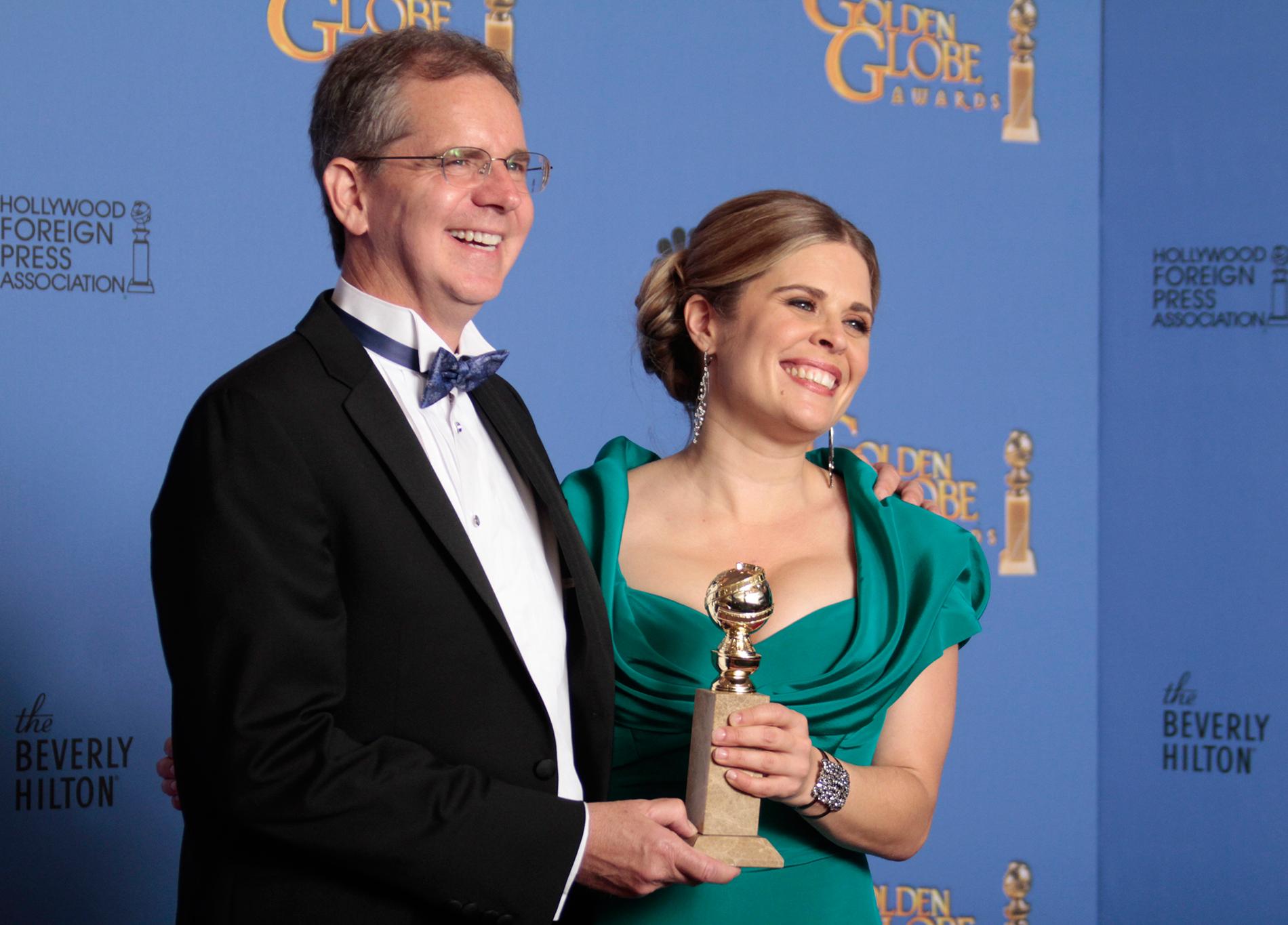 Chris Buck och Jennifer Lee när de tog emot Golden globe för Årets bästa animerade film förra året.