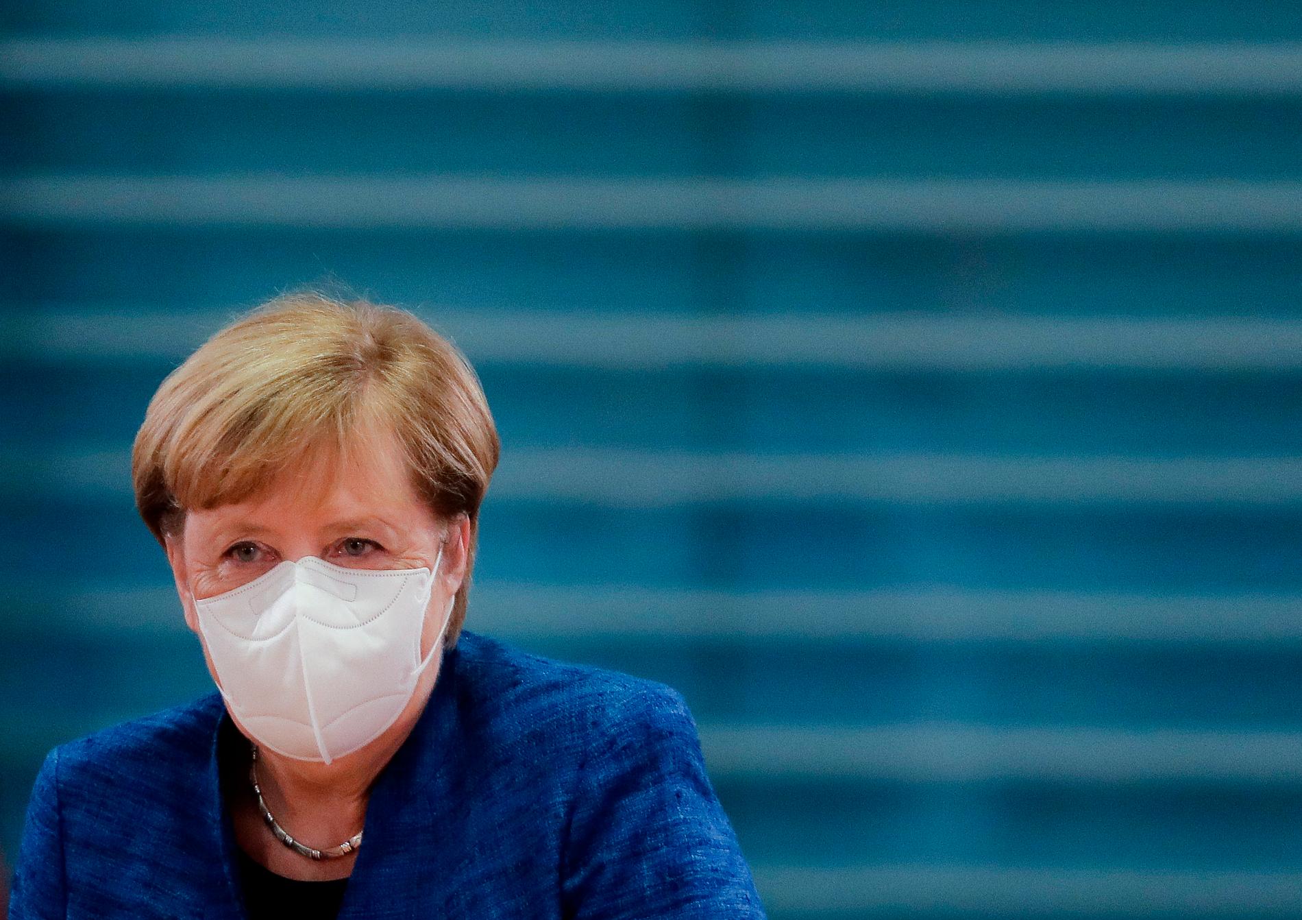 Tysklands förbundskansler Angela Merkel inför ett regeringsmöte i Berlin i onsdags.