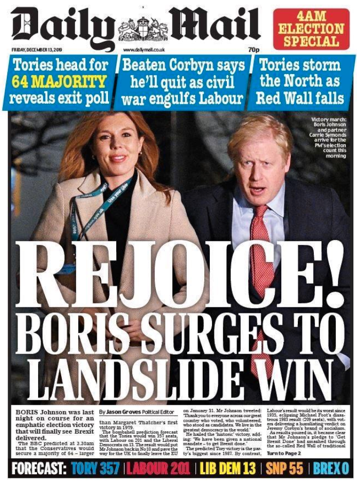 Storbritanniens näst största tidning, konservativa Daily Mail jublar i dag.