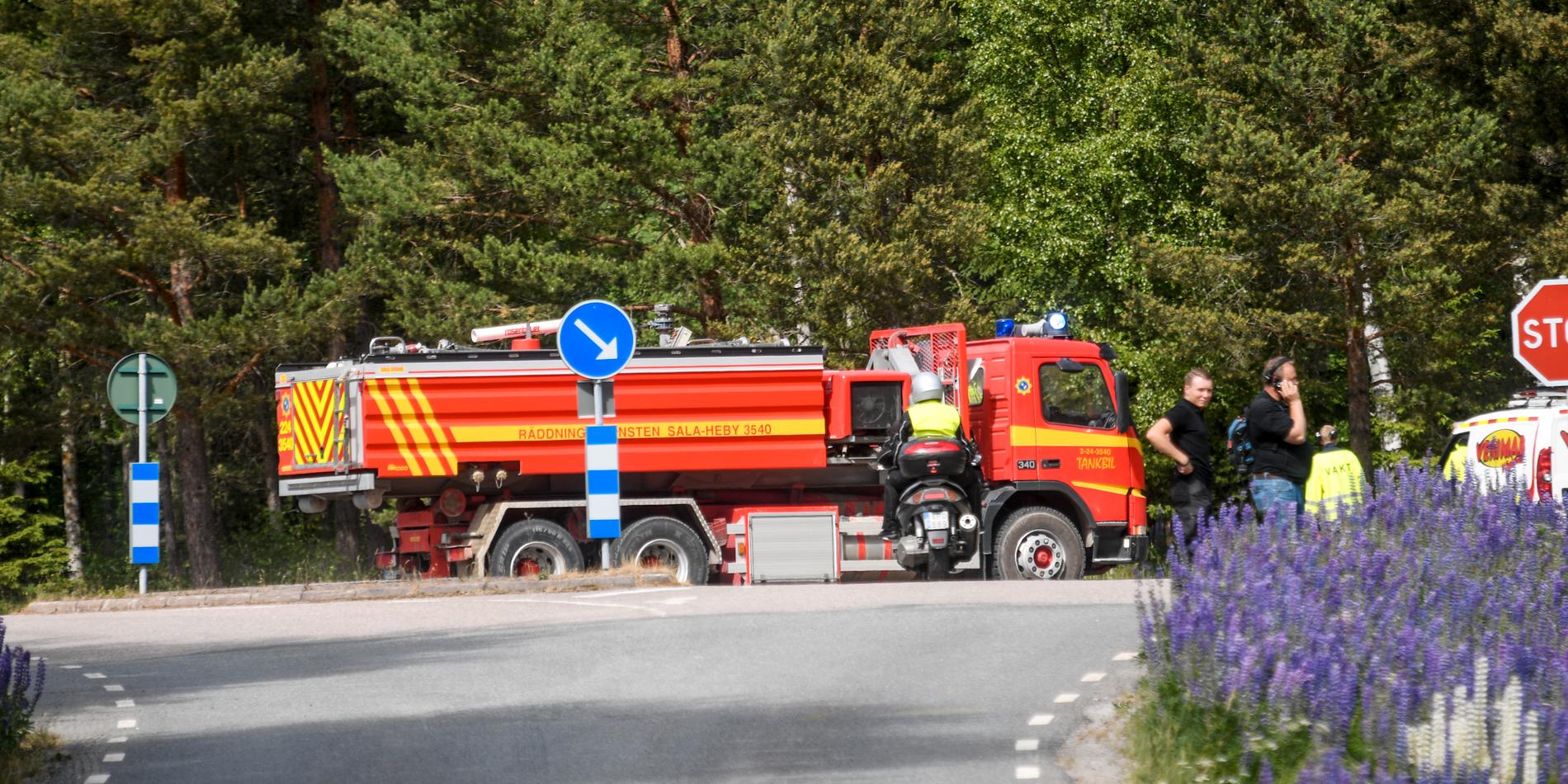 Räddningstjänstens brytpunkt i Broddbo i samband med skogsbränder i området i juni 2018.
