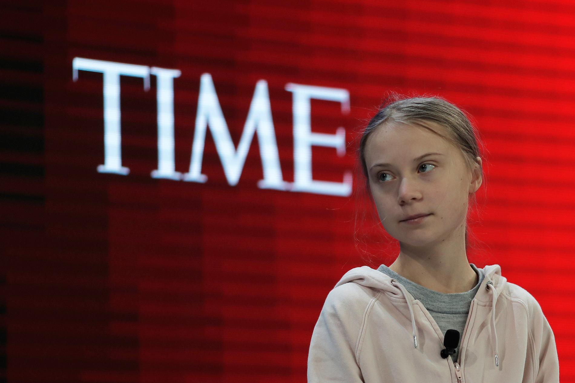 Greta Thunberg talar under World Economic Forum i Davos.