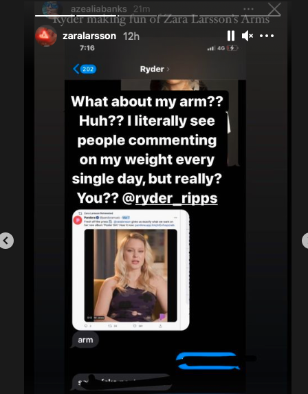 ”Människor kommenterar min vikt dagligen, men alltså du, Ryder Ripps?? På riktigt?”, skriver Zara Larsson. 