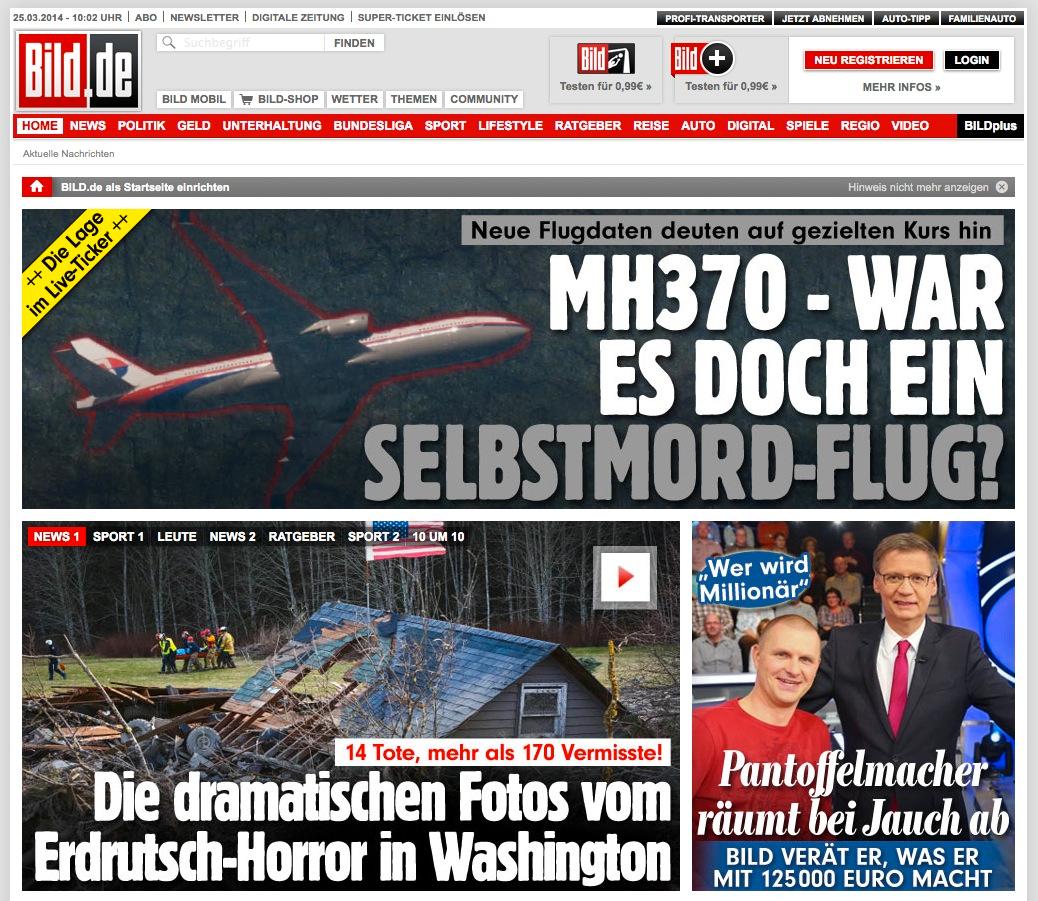 Tyska Bild, en av världens största tidningar, ställer sig frågan ”Var det ett självmordsflyg?"