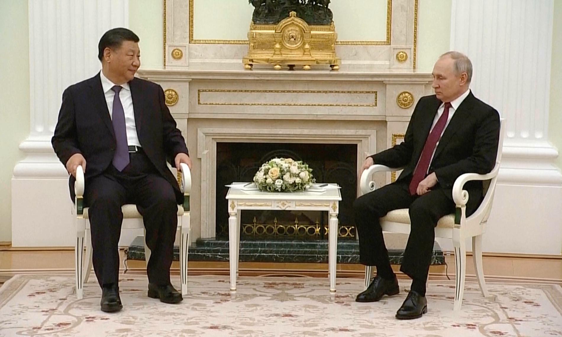 Xi Jinping och Vladimir Putin under deras möte i Moskva tidigare i veckan.