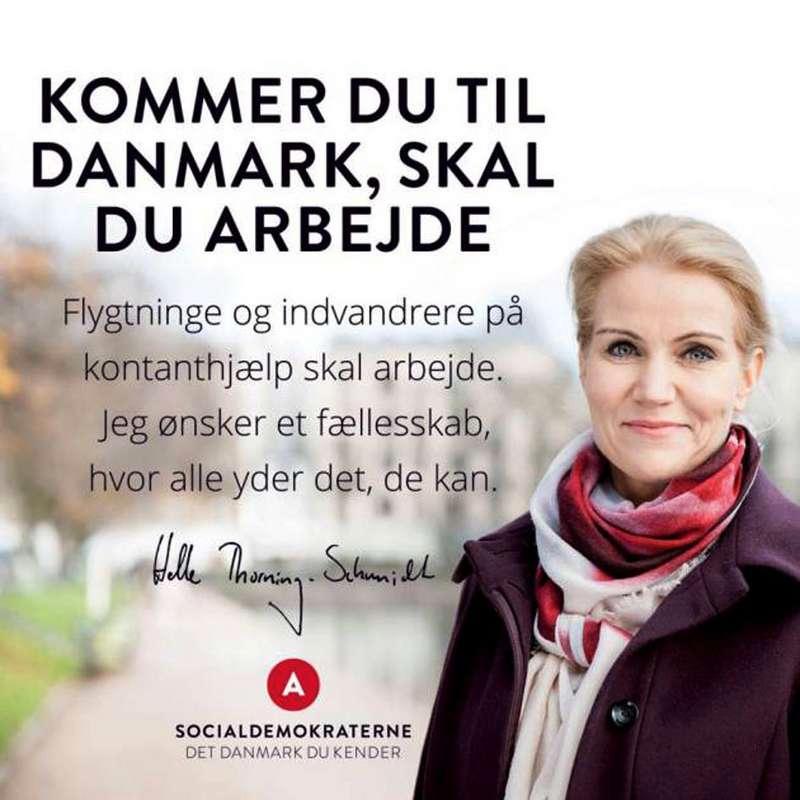 Socialdemokratenas budskap ”Det Danmark du känner” pryder valaffischerna.