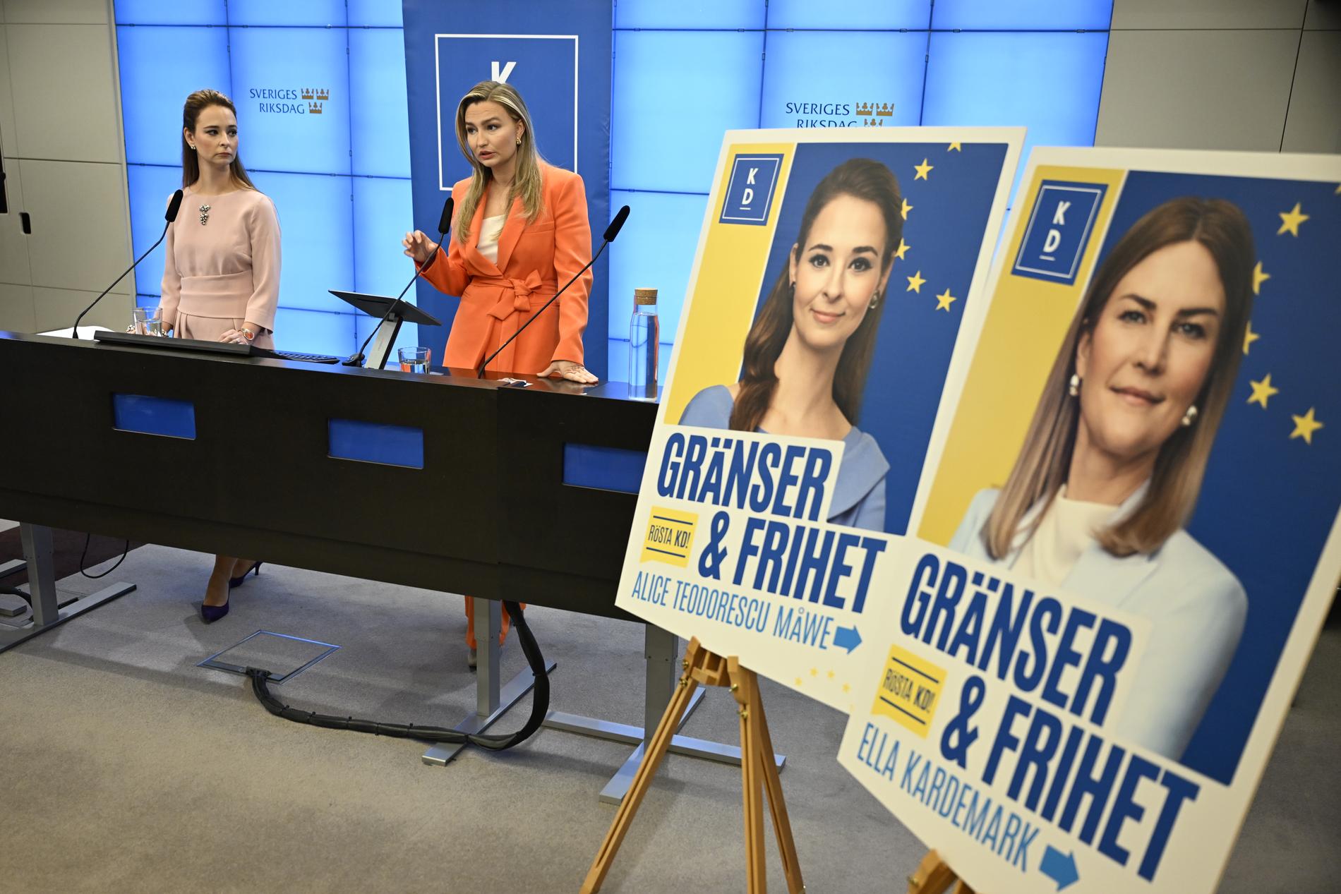 Kristdemokraternas toppkandidat i EU-valet Alice Teodorescu Måwe (till vänster) och partiledare Ebba Busch på tisdagen.