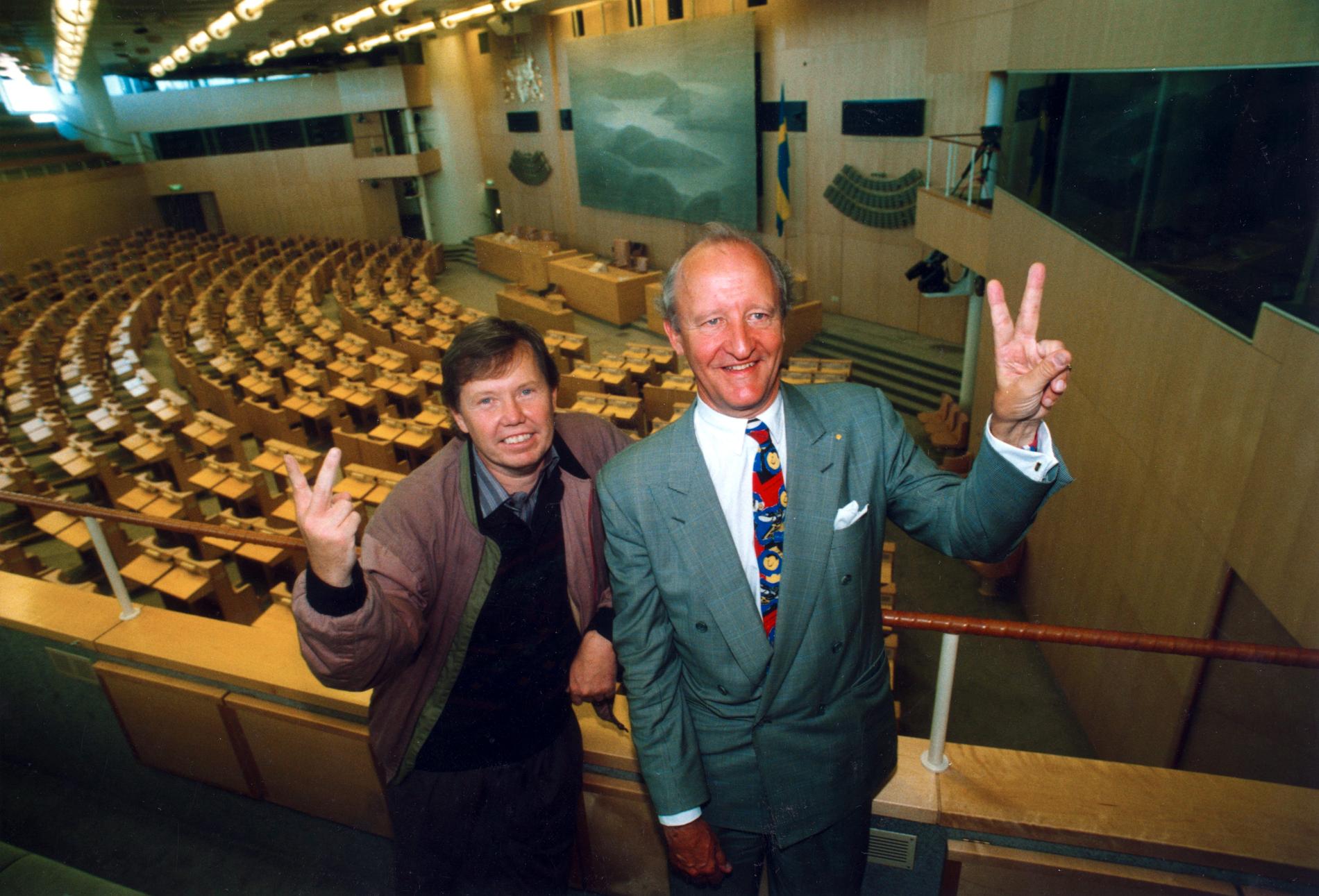 Bert Carlsson och Ian Wachtmeister kom in i riksdagen 1991. Ny Demokrati bråkade med varandra i tre år och åkte sedan ut.