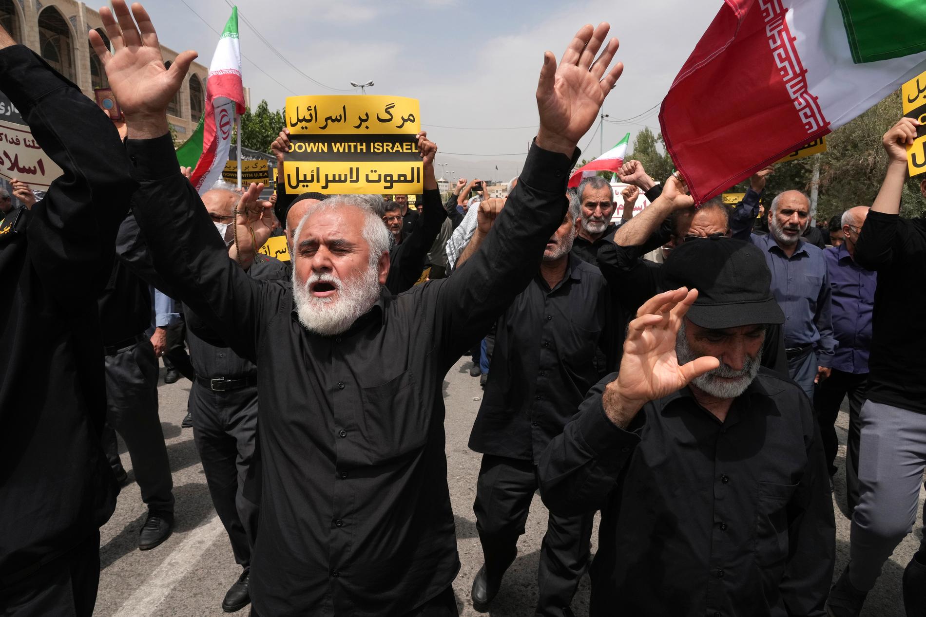 Protester mot koranbränningen i Stockholm, här i Irans huvudstad Teheran på fredagen.