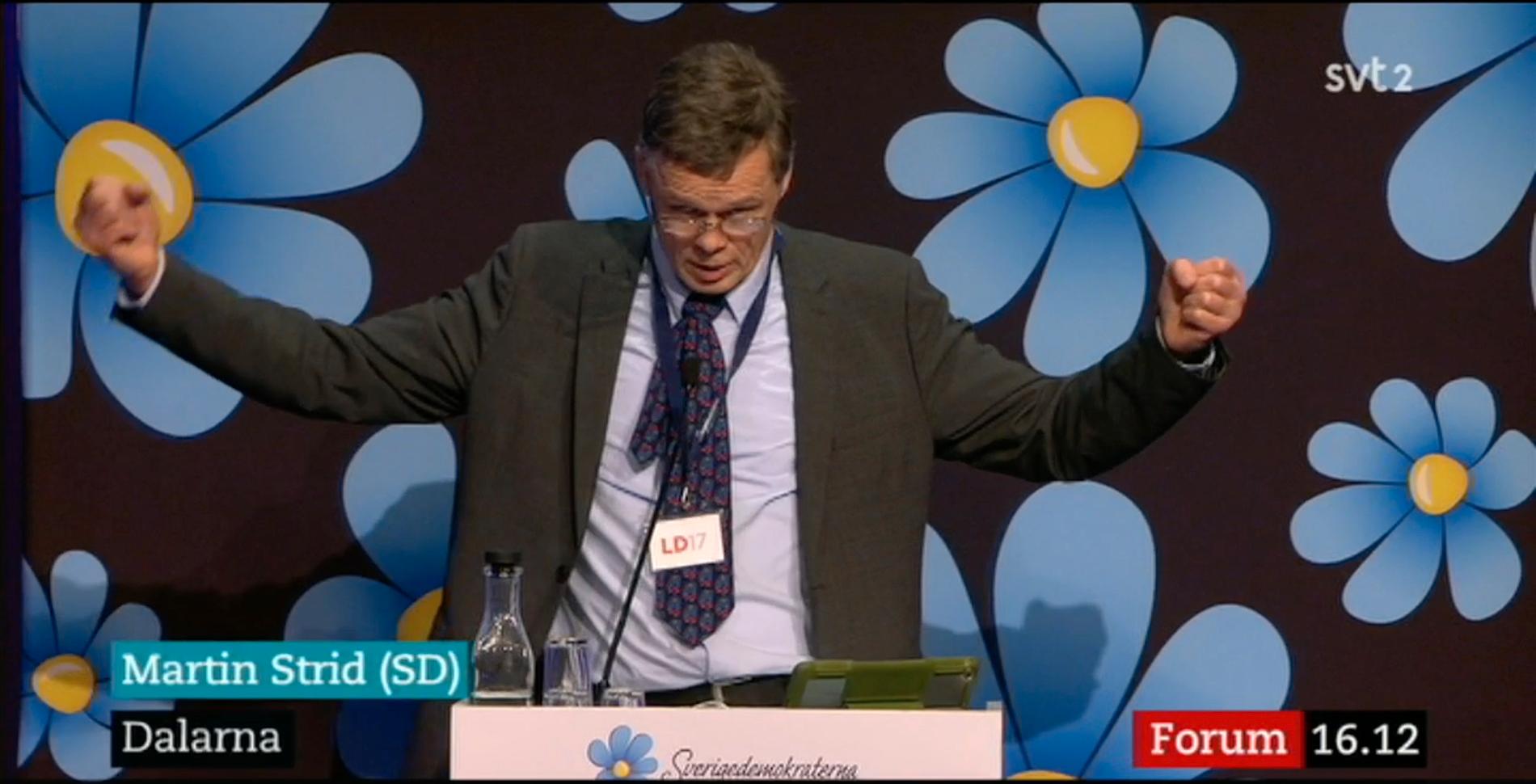 Martin Strid på Sverigedemokraternas landsmöte i Norrköping.