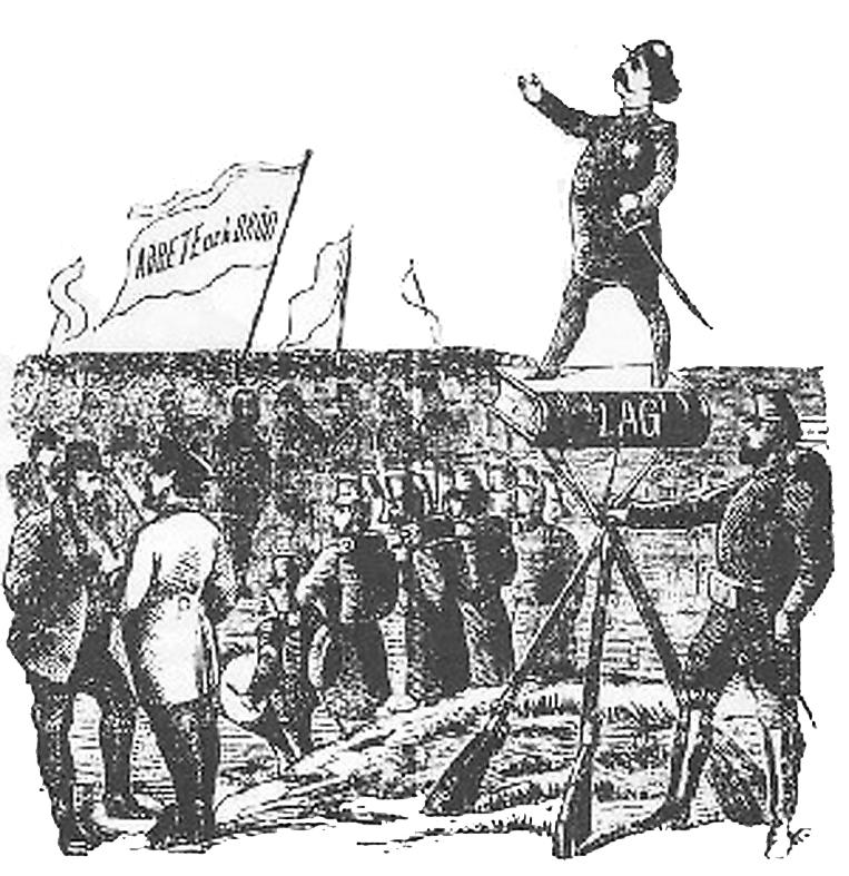 Skämtteckning av landhövding Treffenberg under Sundsvallsstrejken 1879.