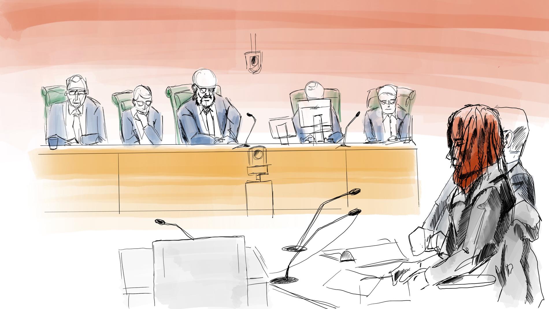 Illustration från förhandlingen i tingsrätten. Göta hovrätt dömer mamman för dråp.