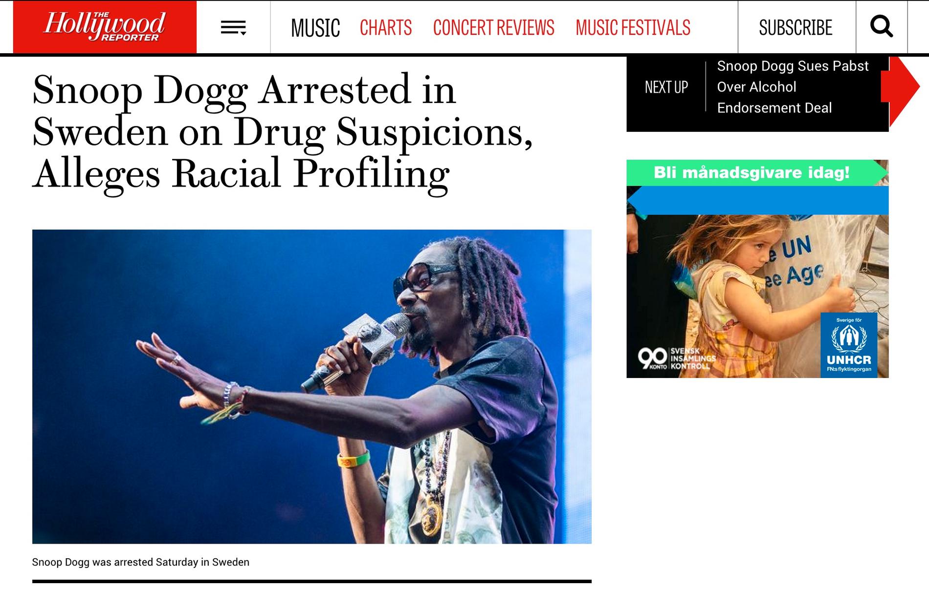 Hollywood Reporter Snoop Dogg Arrested in Sweden on Drug Suspicions, Alleges Racial Profiling