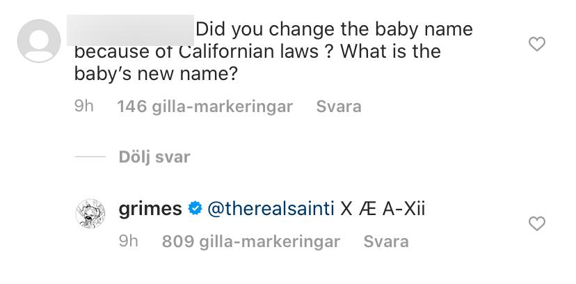 Grimes avslöjar sonens namn