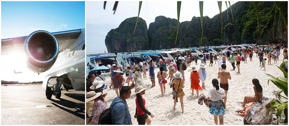 Thailand ska få två nya flygplatser för att möta det ökande antalet turister. Samtidigt stängs den populära stranden Maya Bay ner på grund av att turister skadat det marina livet och korallrevet. 