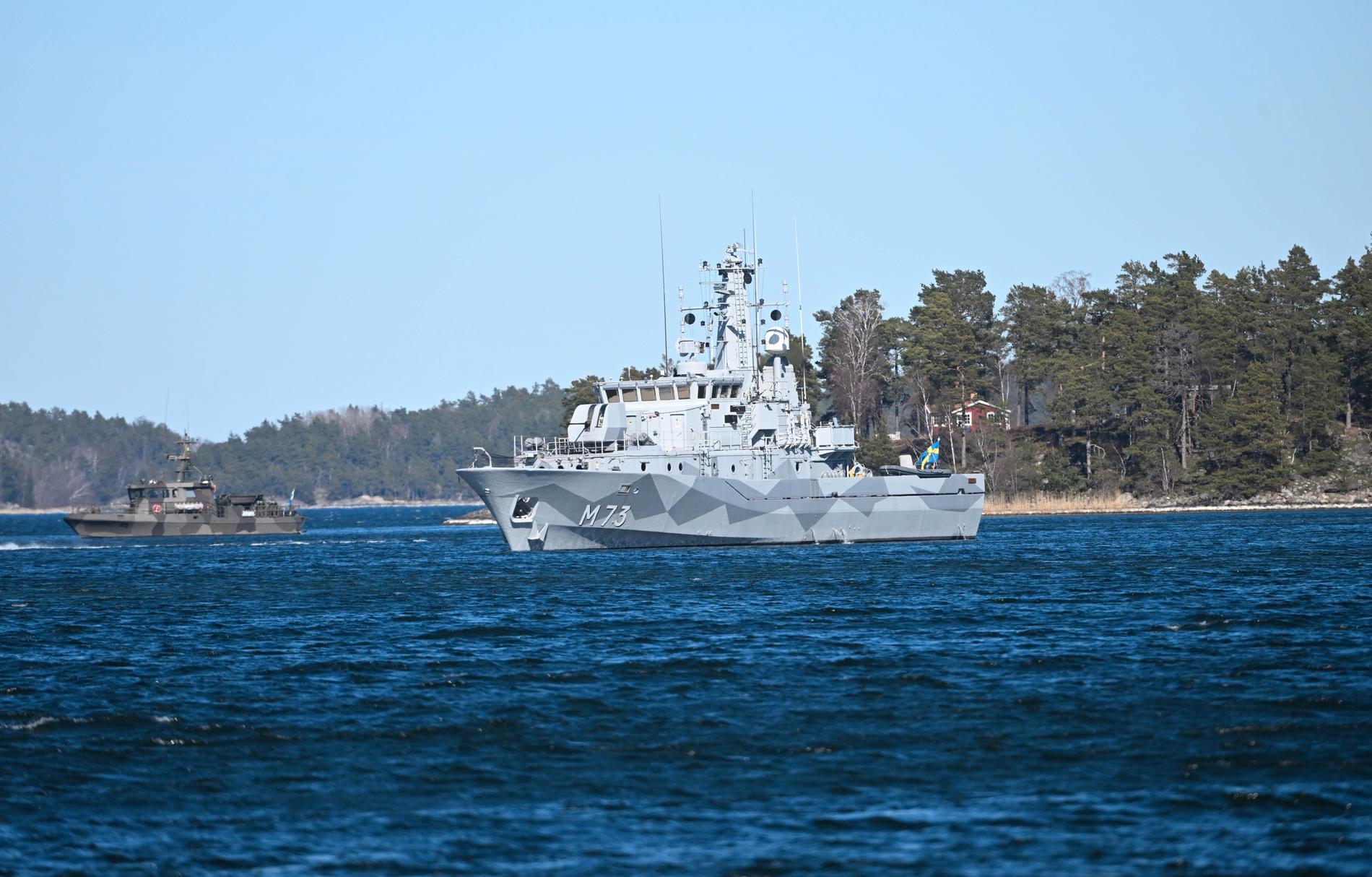 Ett svenskt minröjningsfartyg vid en övning utanför Berga örlogsbas på Muskö. Arkivbild.