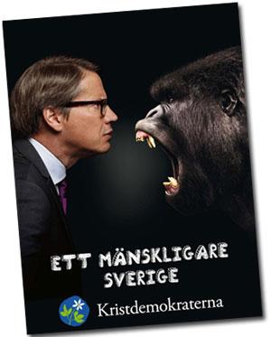 I KD:s nya serie affischer inför valet syns partiledaren Göran Hägglund ansikte mot ansikte med en serie djur.