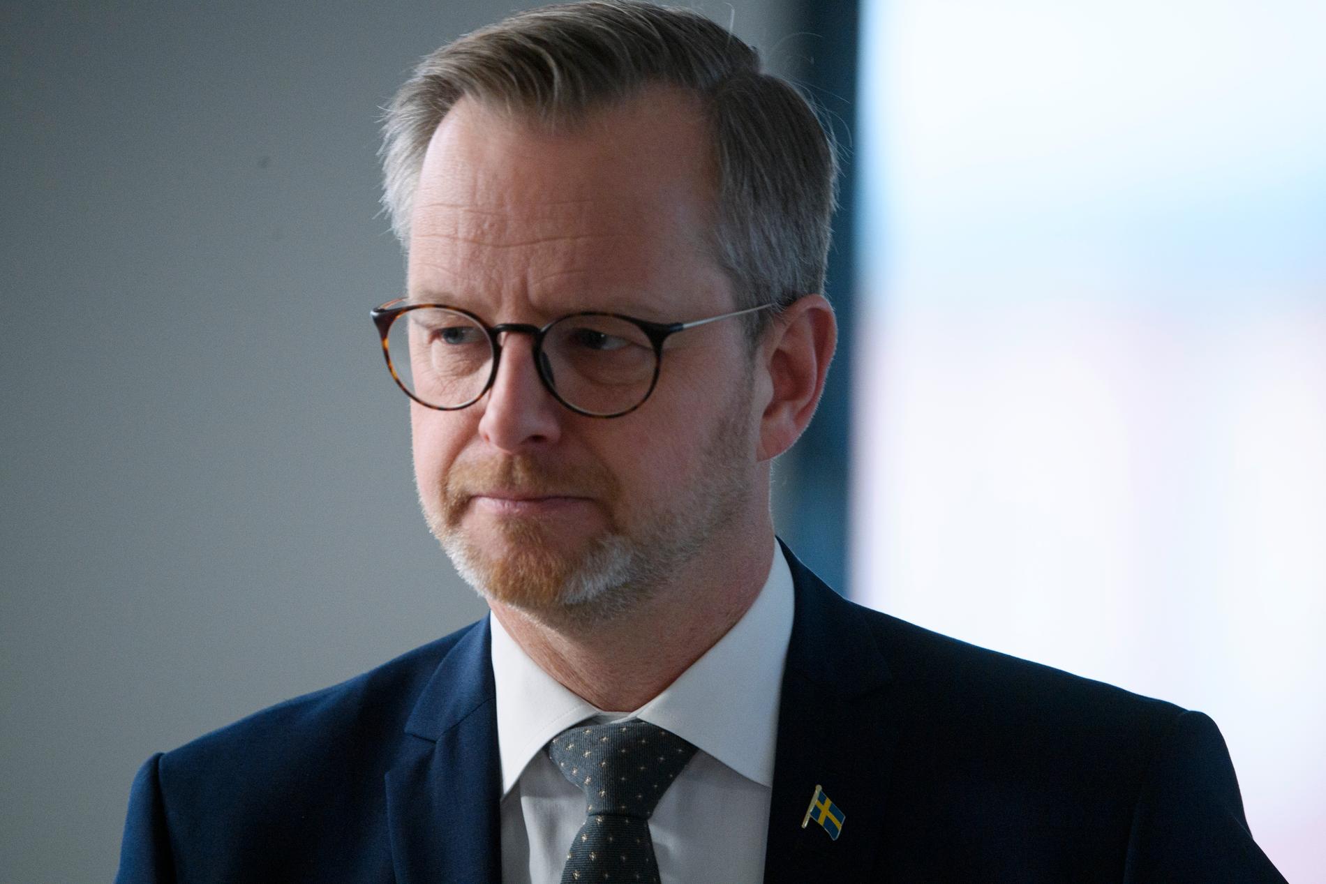 Inrikesminister Mikael Damberg vid Folk och Försvars digitala konferens i TCO-huset i Stockholm.