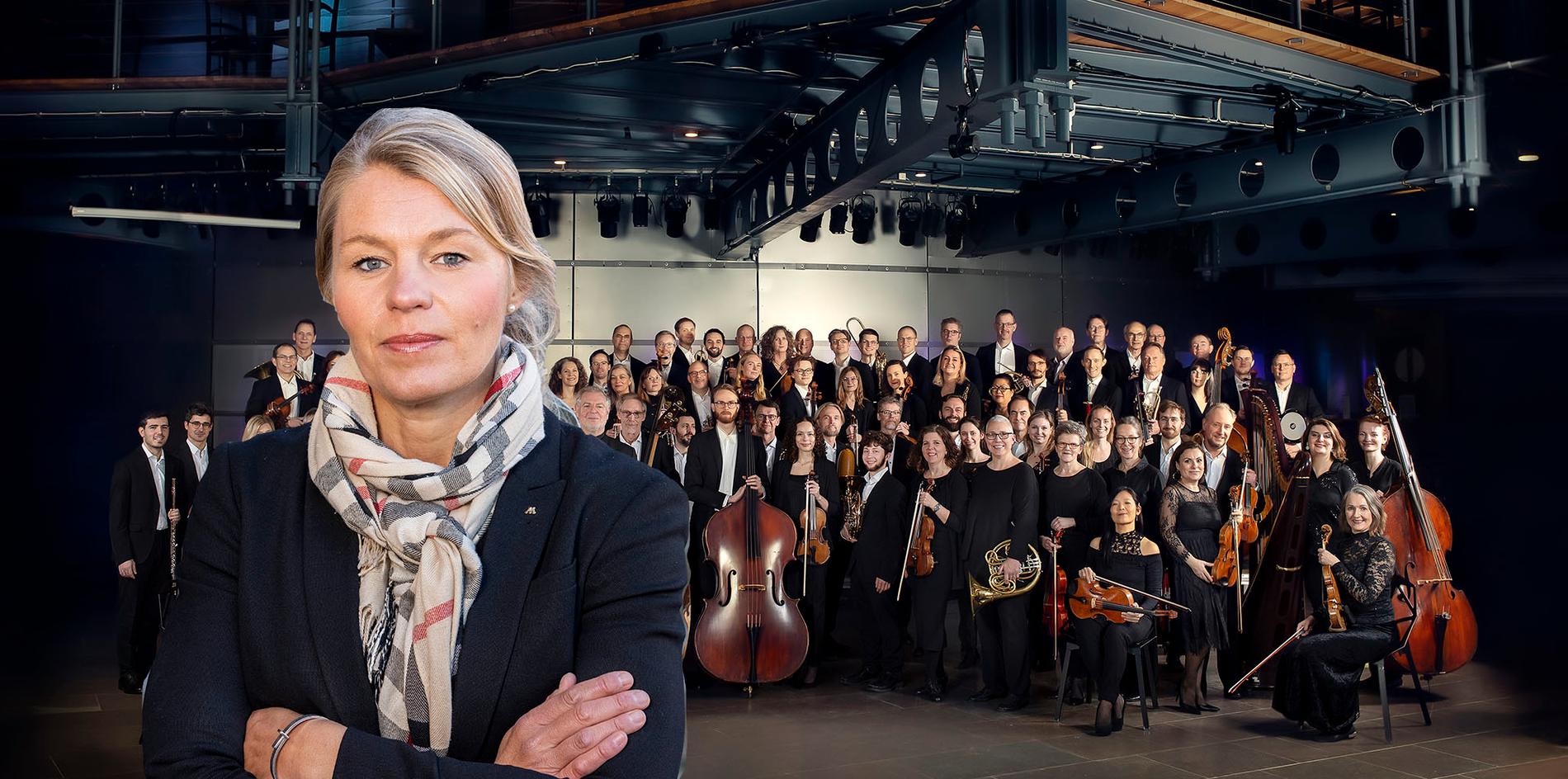 Sophia Jarl, kommunalråd (M) och Norrköpings symfoniorkester, som enligt kommunalrådet i högre grad borde bära sina egna kostnader. OBS bilden är ett montage.