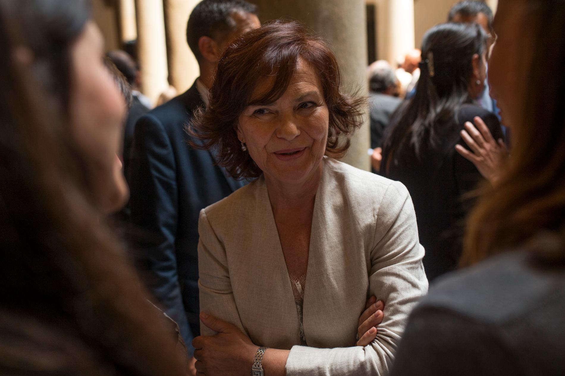 Spaniens vice premiärminister Carmen Calvo testas för coronaviruset. Arkivbild.