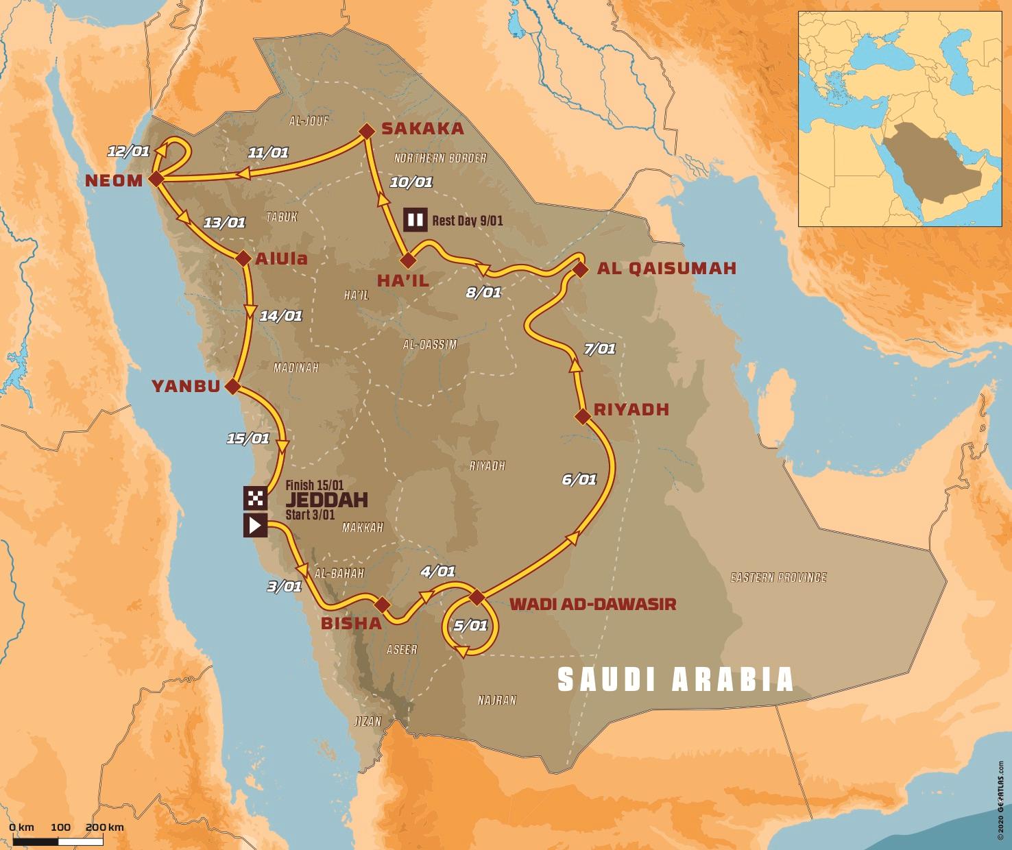 Rally Dakar 2021 avgörs i Saudiarabien  från 2 till 15 januari 2021.