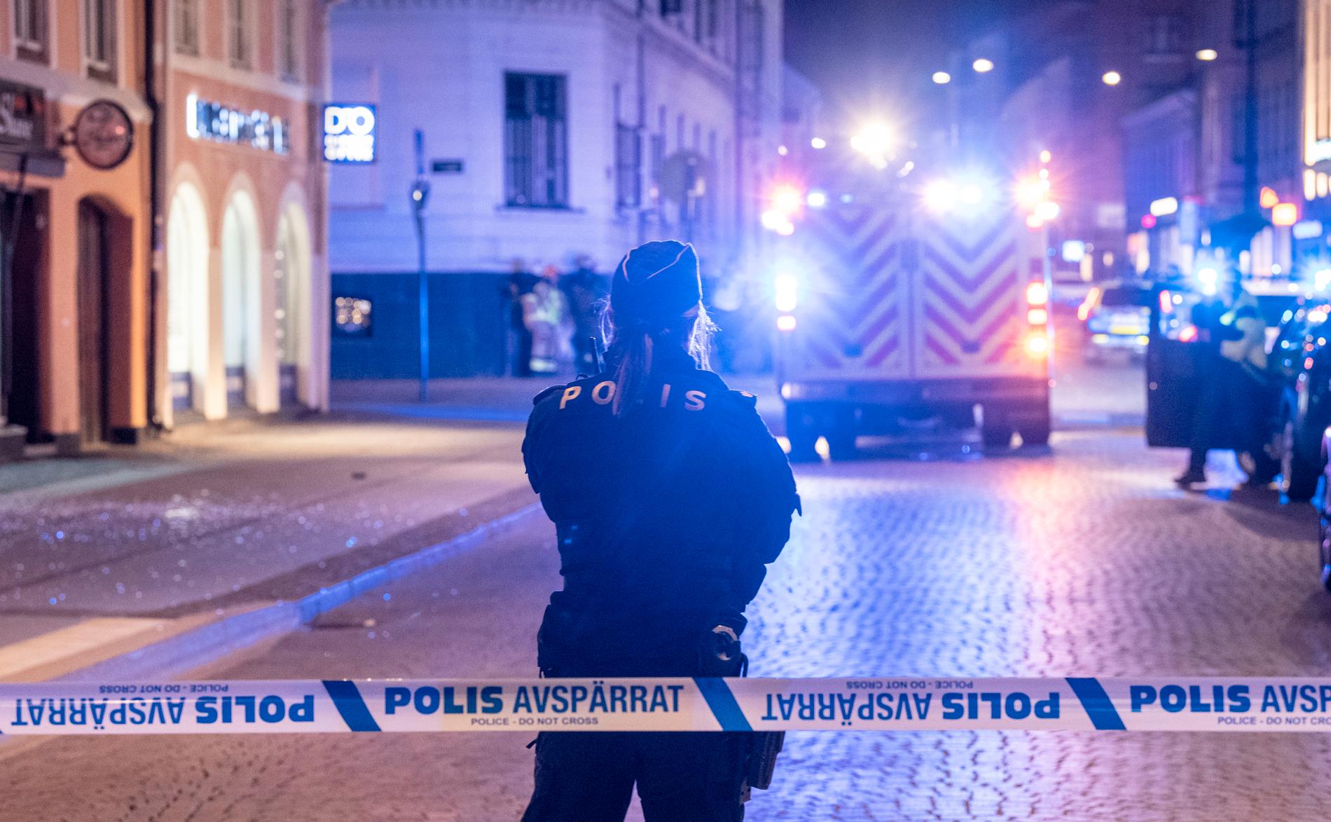 Avspärrningar i centrala Lund efter explosionen.