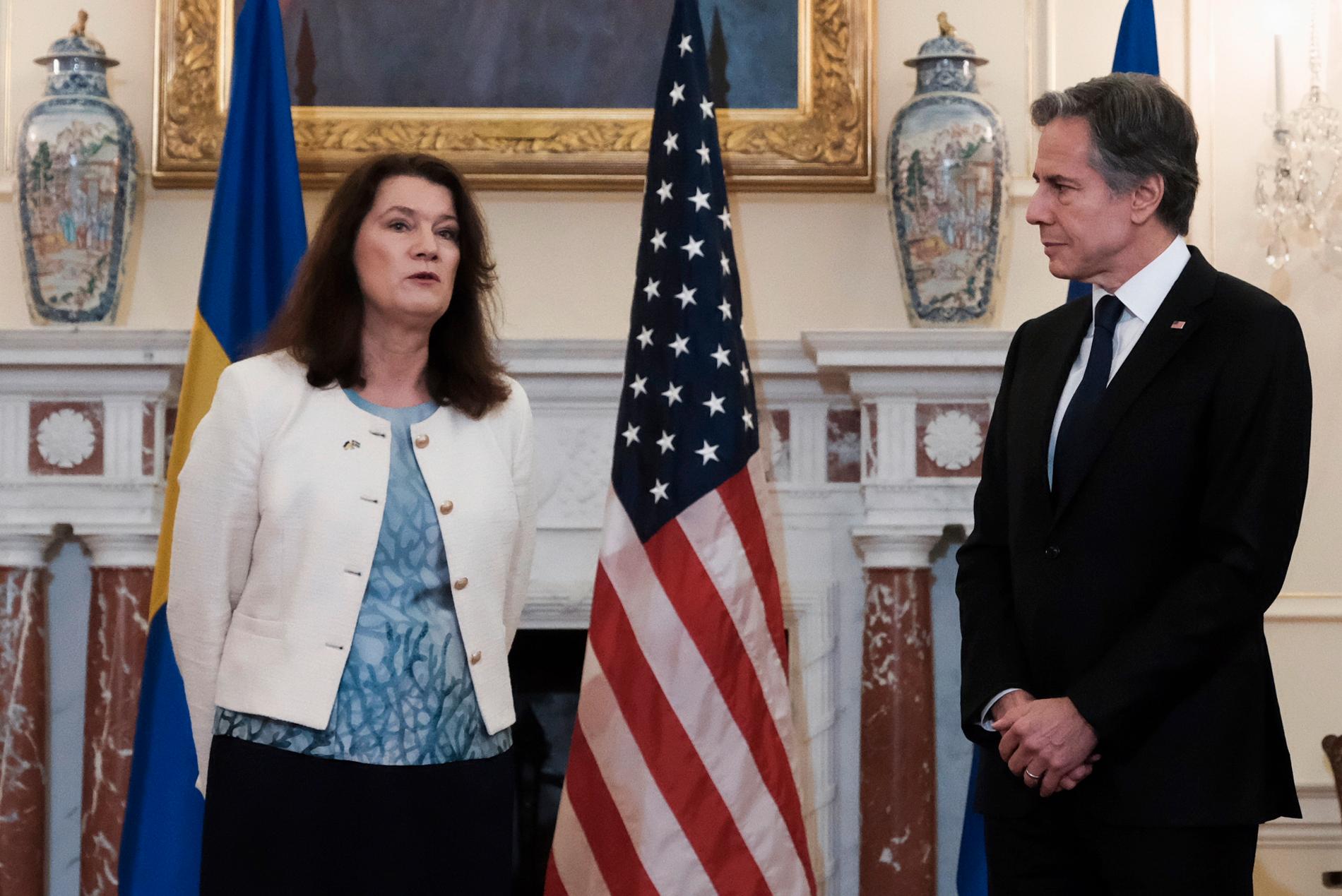 Utrikesministrarna Ann Linde (S) och Antony Blinken inför onsdagens möte på det amerikanska utrikesdepartementet.