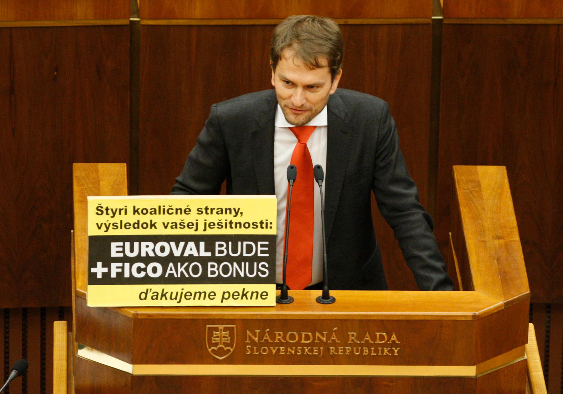 Igor Matovic leder högerpartiet Olano, som hoppas kunna ta makten från socialdemokratiska Smer i lördagens val i Slovakien. Arkivfoto.