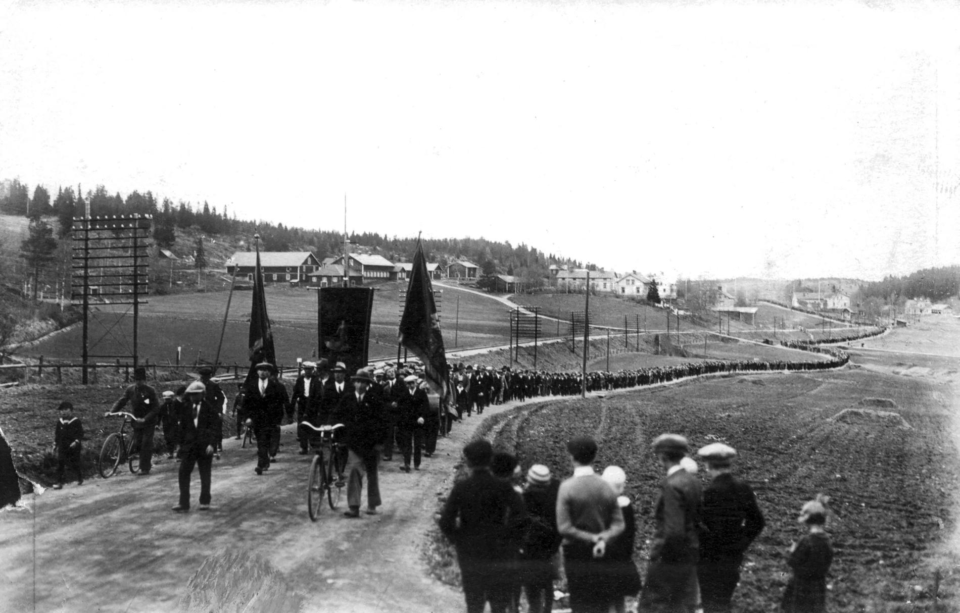 Demonstrationståget vid strejken i Ådalen 1931. 