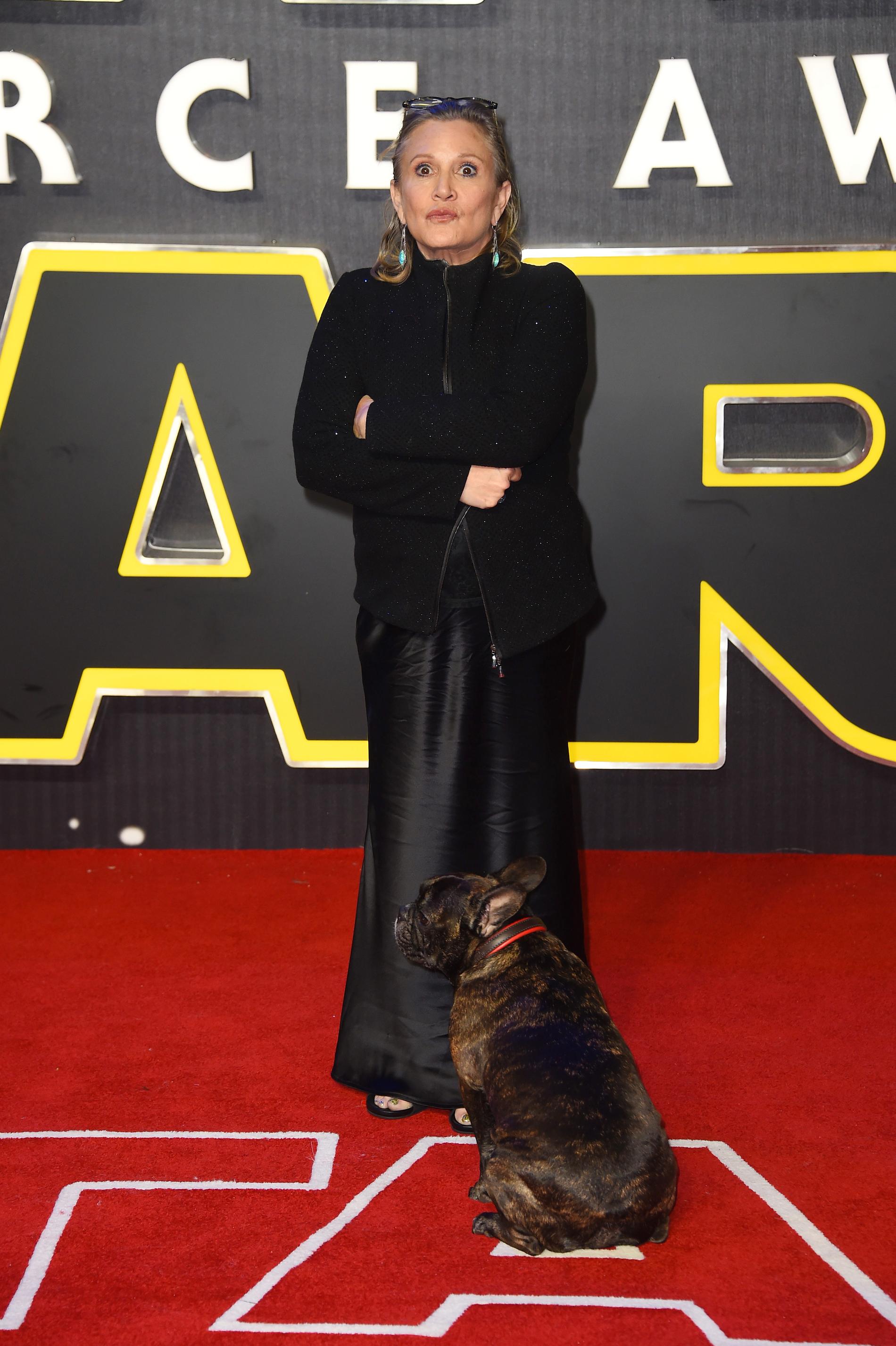 Carrie Fisher på premiären för ”The force awakens”
