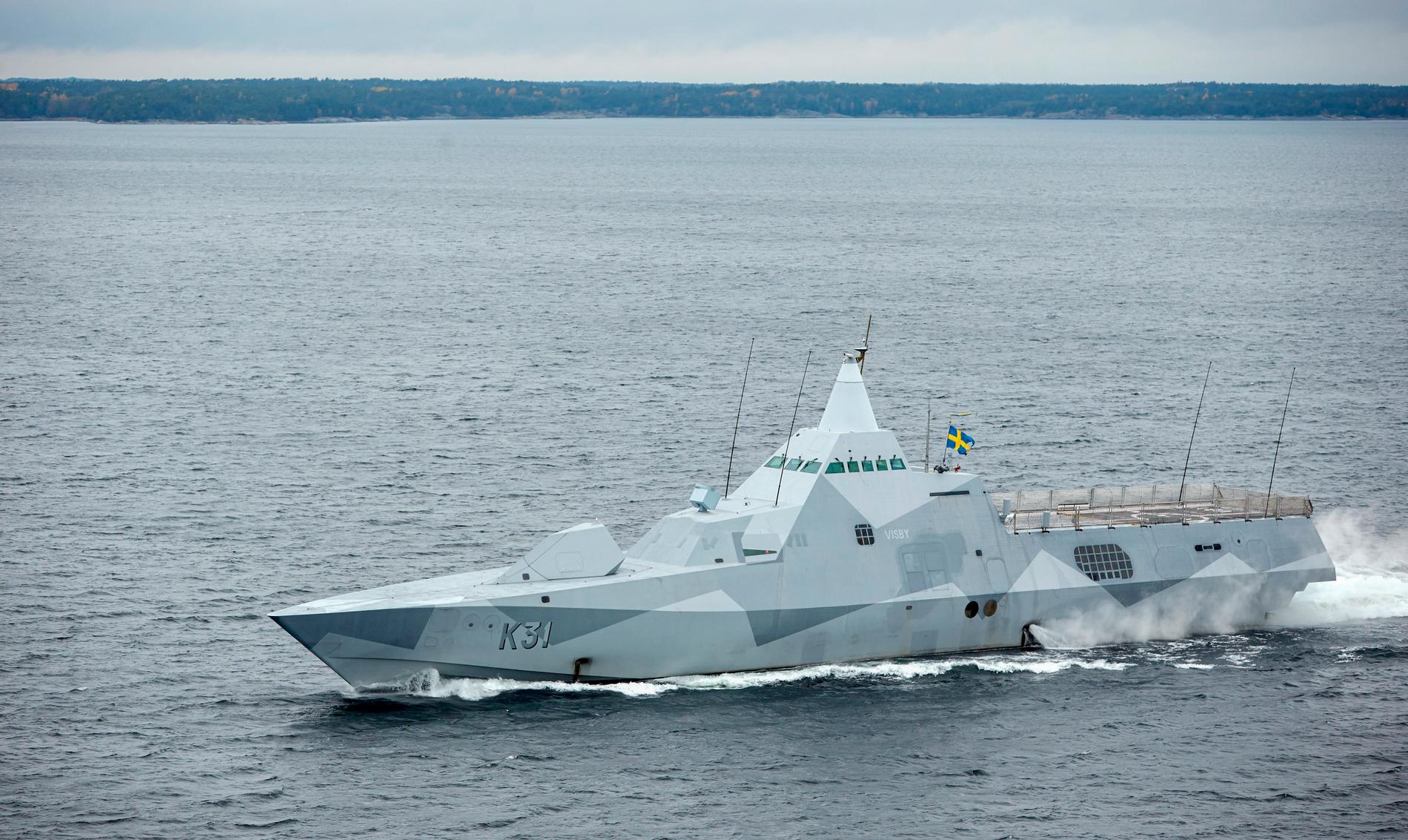 Arkivbild. Kustkorvetten HMS Visby under den militära sökoperationen i Stockholms skärgård 2014