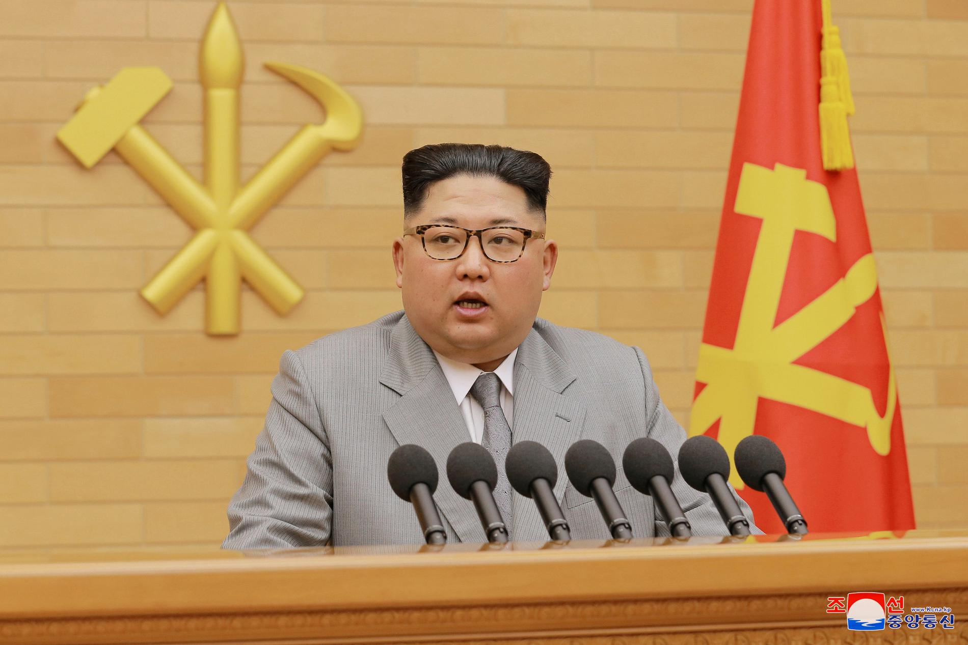 Diktatorn Kim Jong-un under nyårstalet.