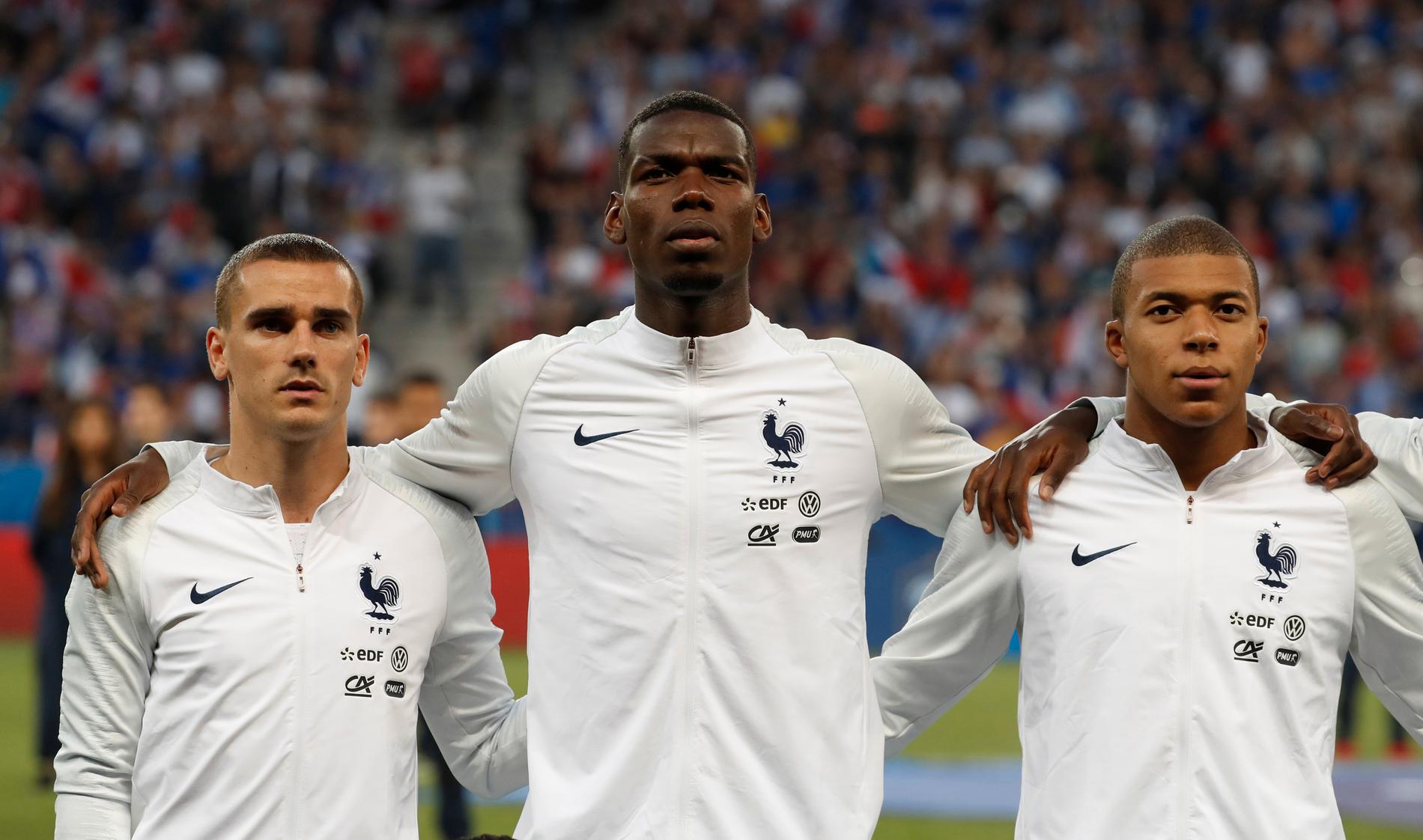 Tre franska profiler redo för VM: Griezmann, Pogba, Mbappé.