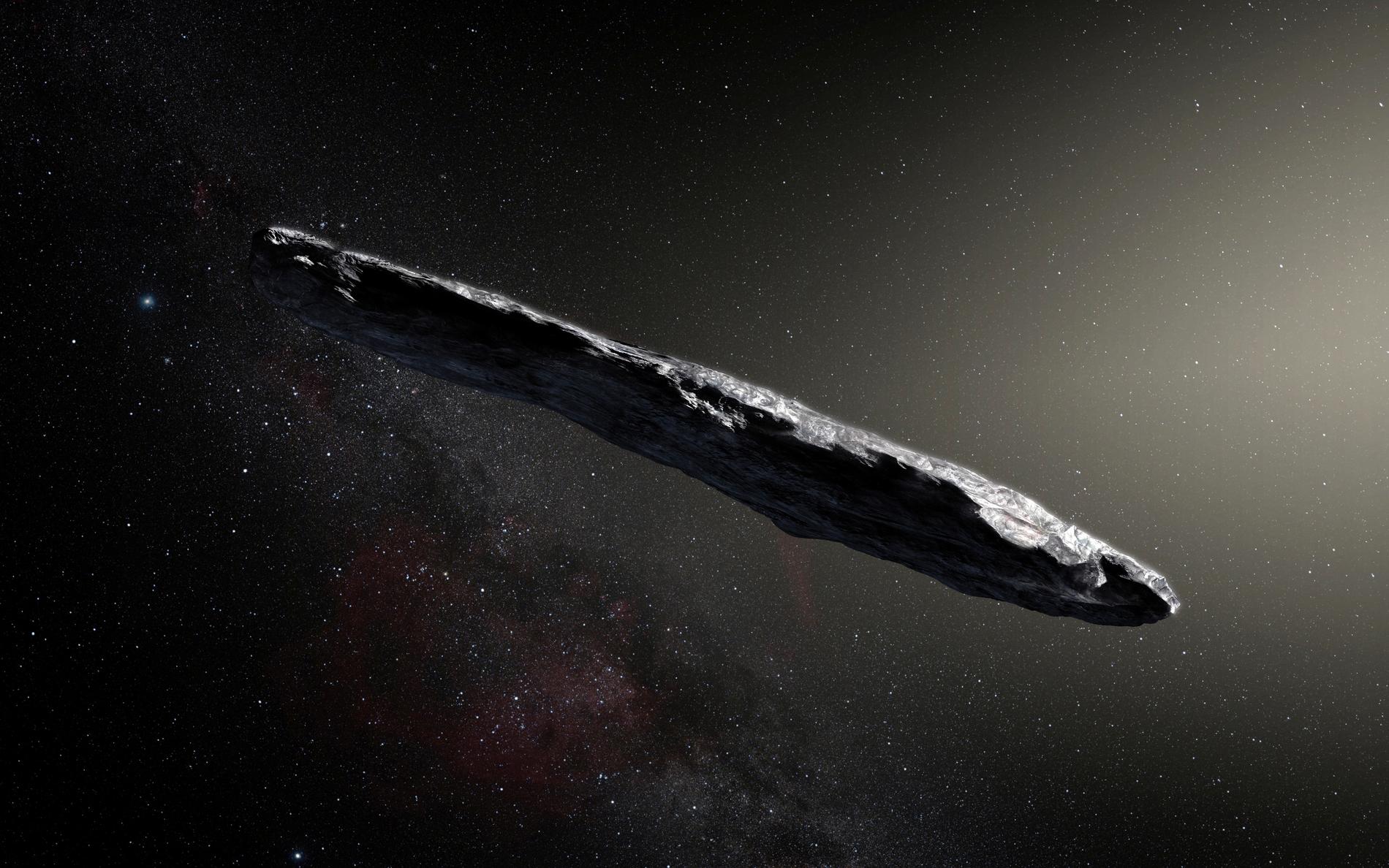 En illustration av ungefär hur Oumuamua ser ut. Bilden kommer från European Southern Observatory, Hawaii.