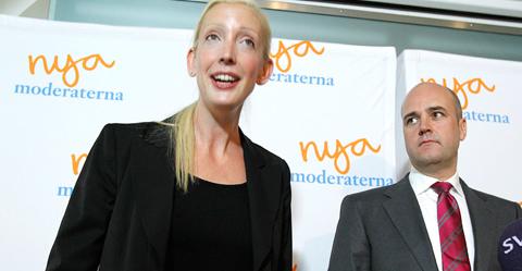Partisekreterare Sofia Arkelsten (M) och statsminister Fredrik Reinfeldt (M).