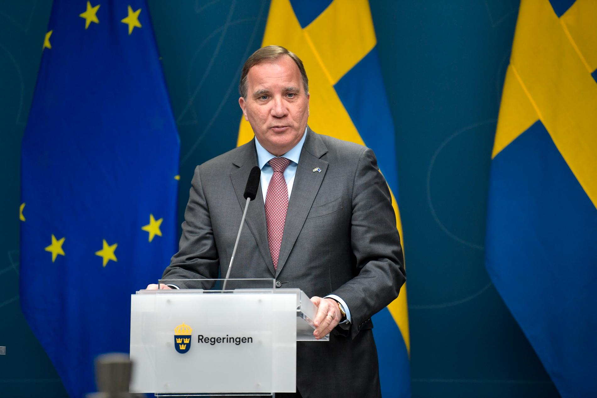 Statsminister Stefan Löfven (S) på onsdagens pressträff.