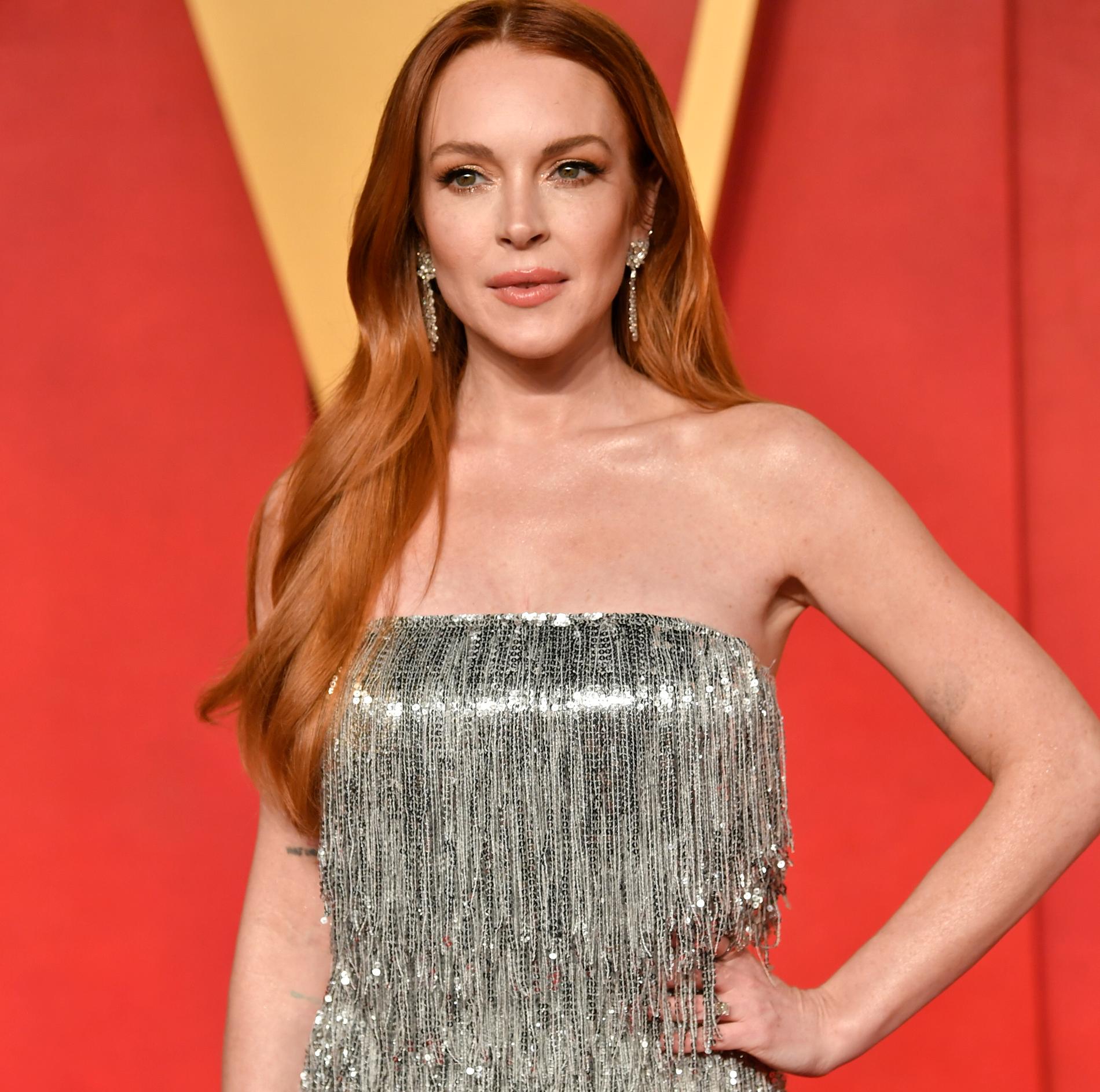 Lindsay Lohan på Vanity Fair-fest under Oscarshelgen.