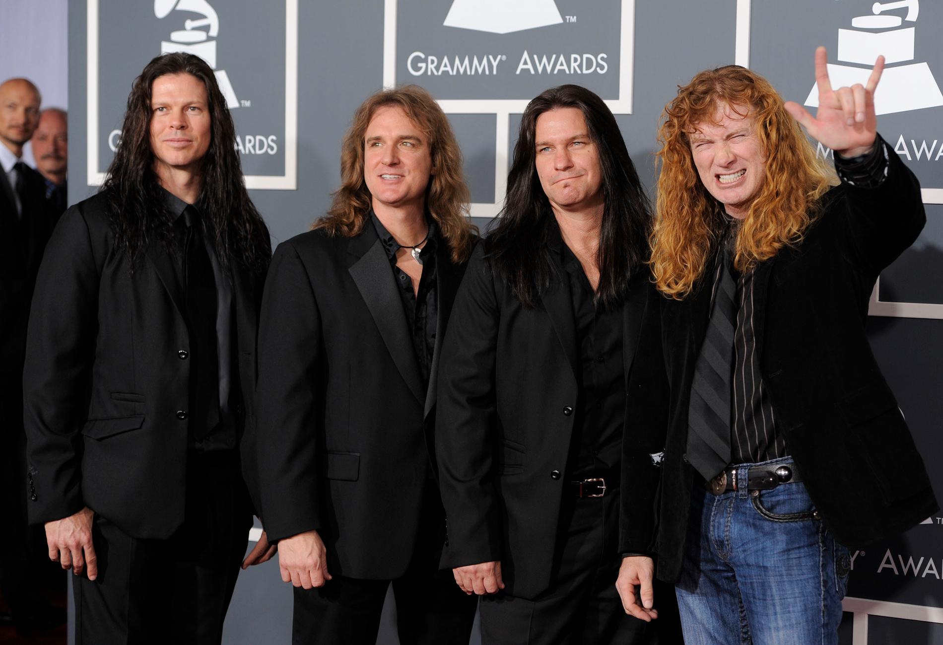 Megadeths sparkade basist David Ellefson är inte välkommen tillbaka, enligt bandets frontman Dave Mustaine. Från vänster Chris Broderick, David Ellefson, Shawn Drover och Dave Mustaine. Arkivbild.