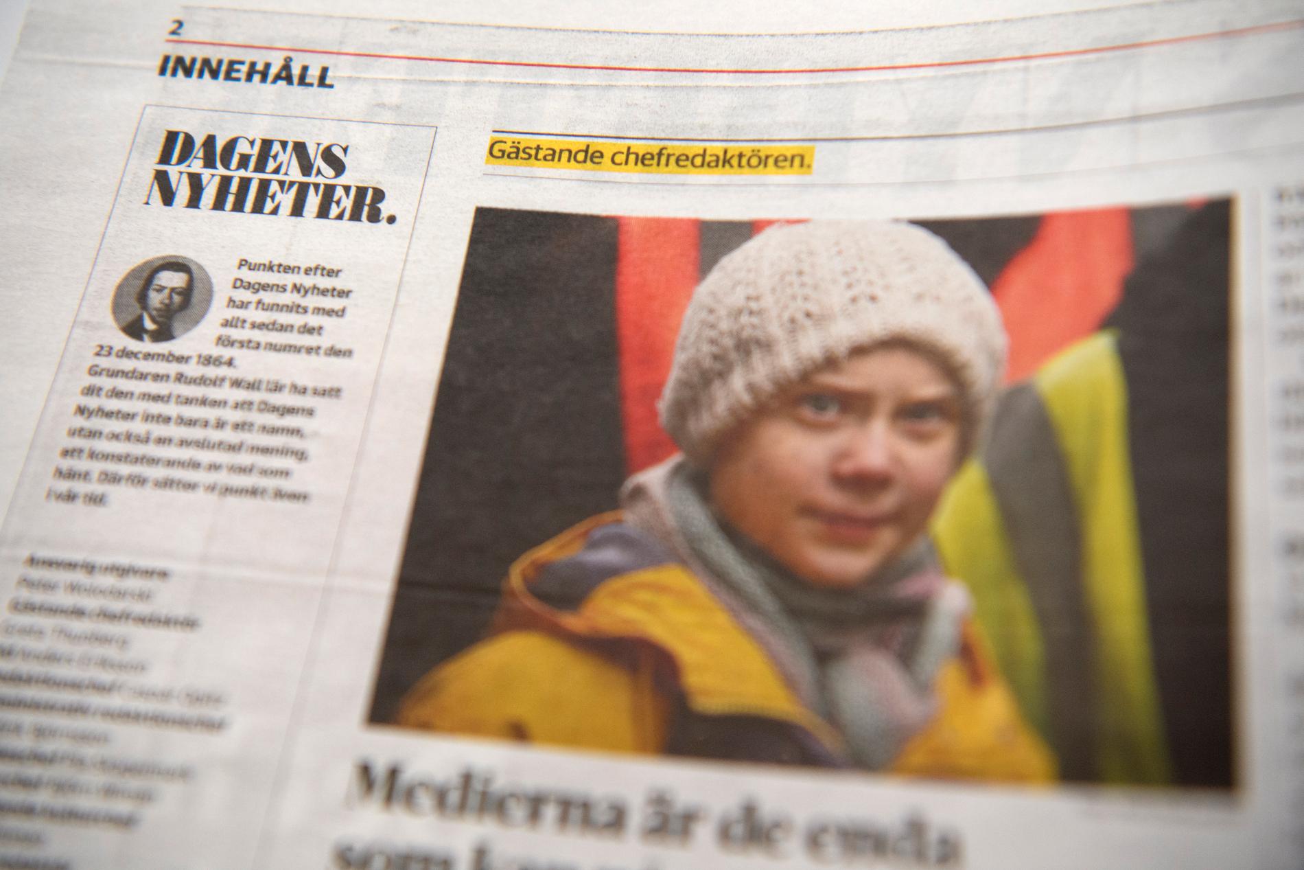 Klimataktivisten Greta Thunberg var gästredaktör för Dagens Nyheter i helgen.