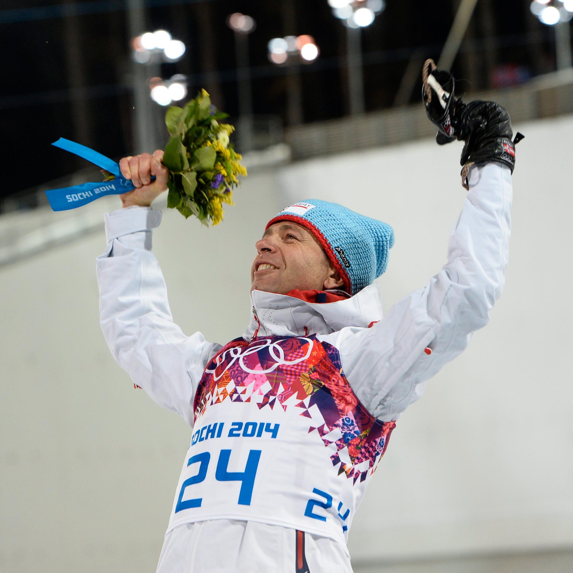 Björndalen efter OS-guld 2014.