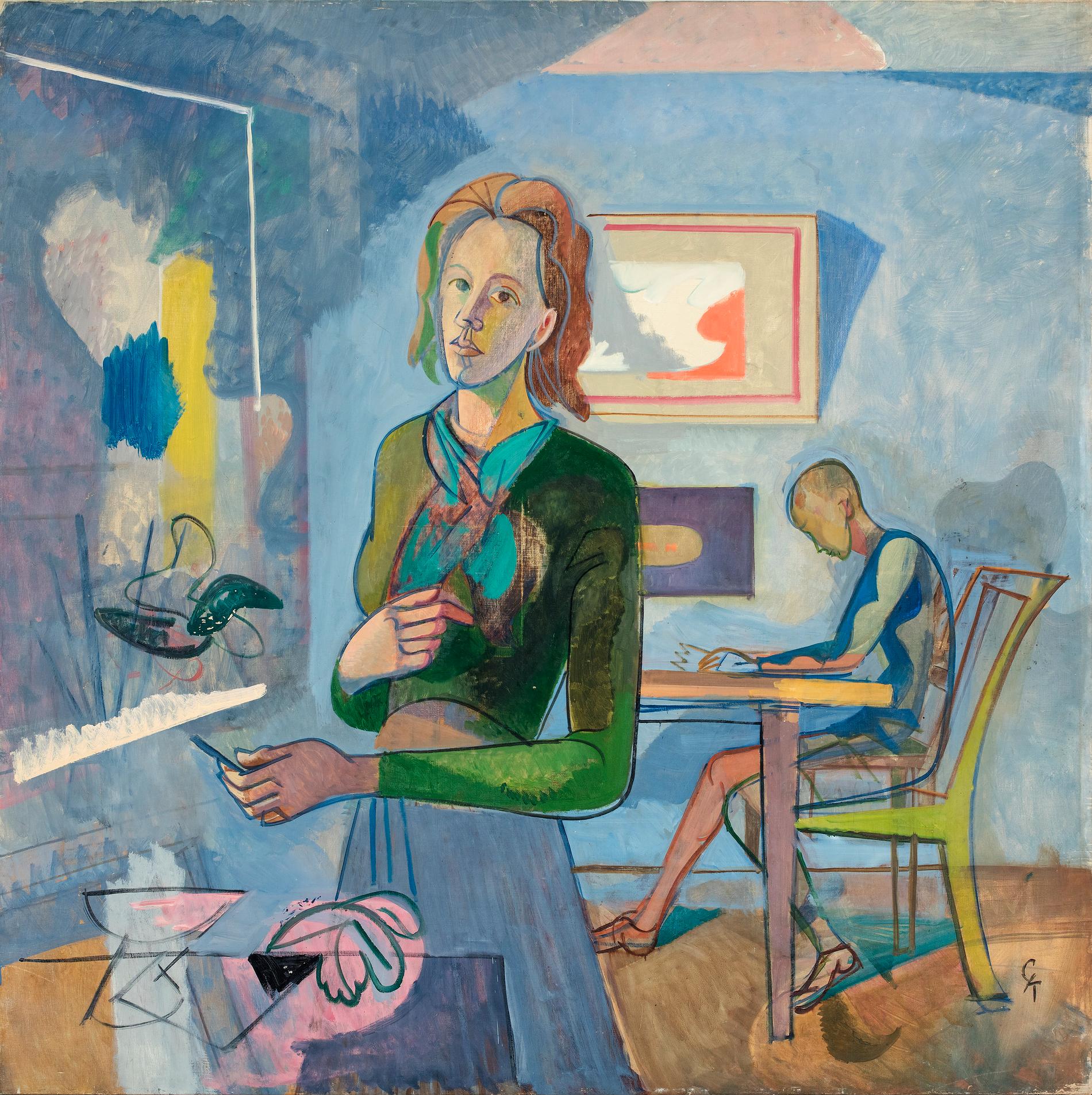 "Interiör med kvinna och barn", en av Greta Knutsons målningar. Pressbild.